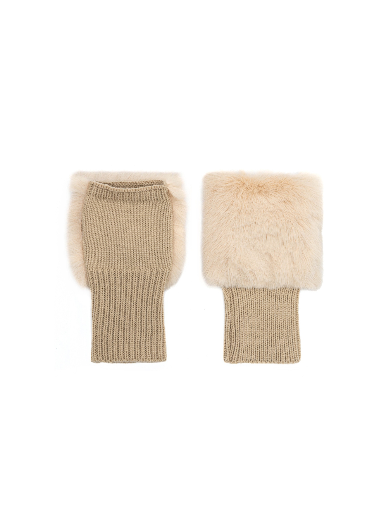 Beige gloves with fur REKDF-0034-81(Z25) - top view of the product on a white background.