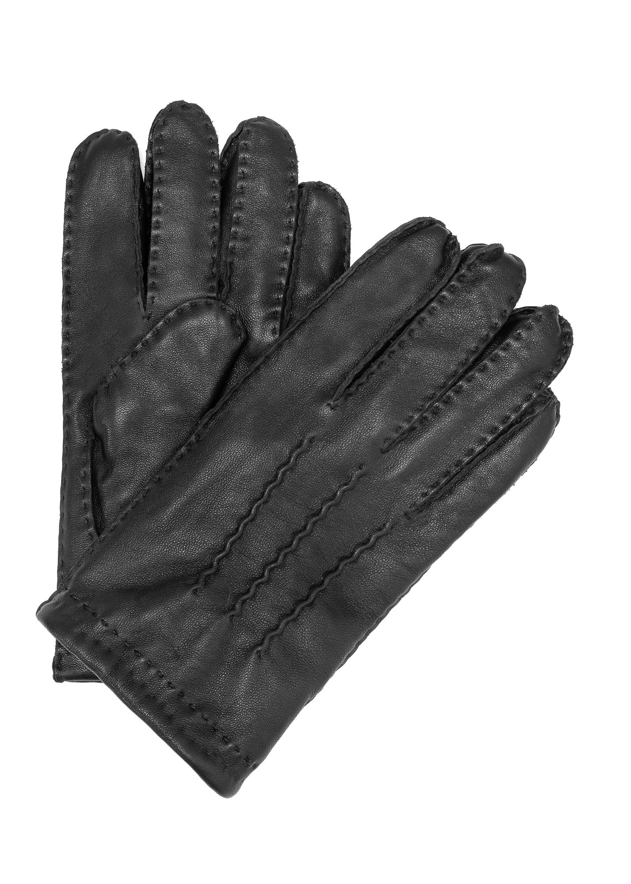 Men's black leather gloves REKMS-0081-99(Z25)