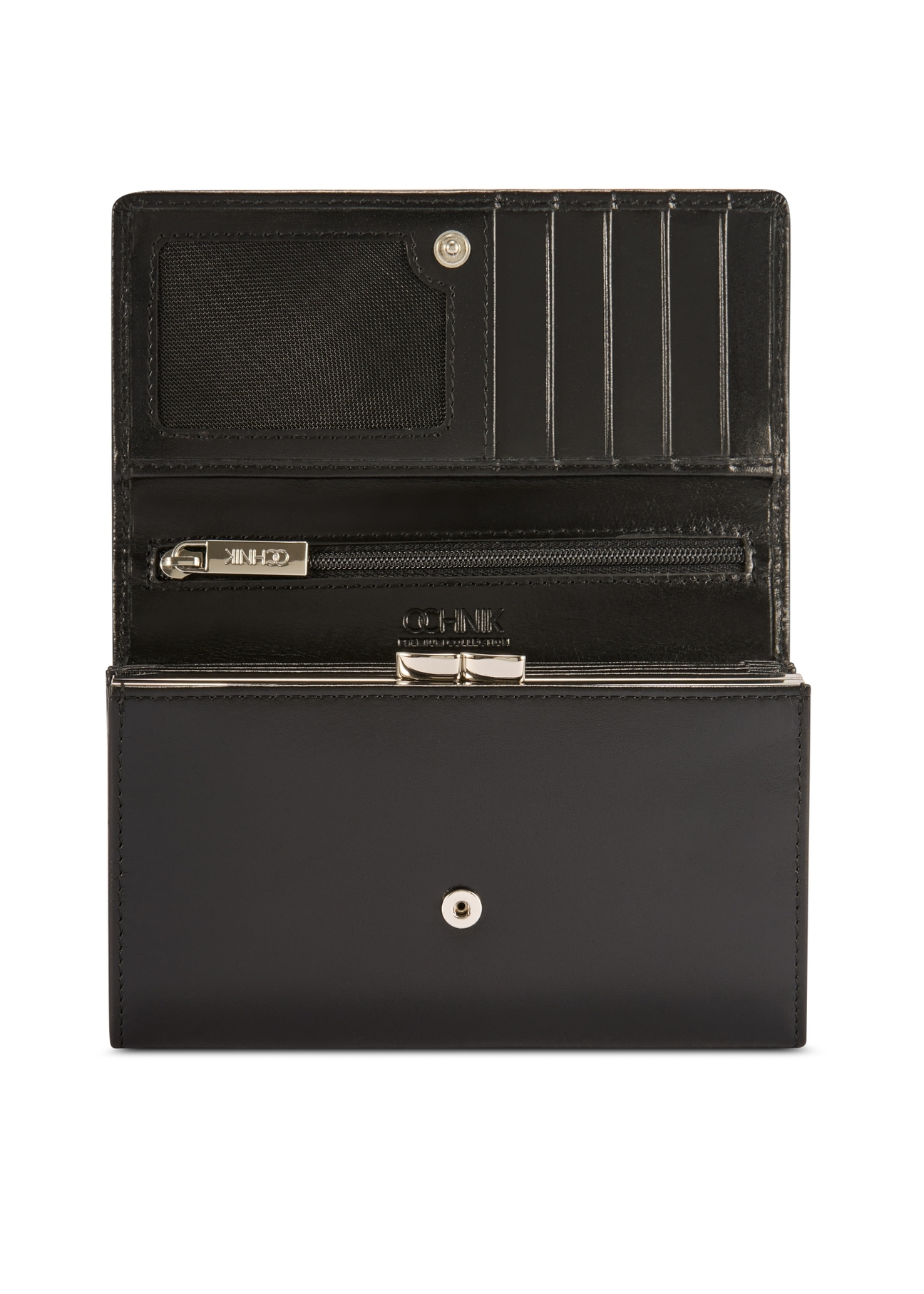 Black large leather women's wallet PORES-0974-99(Z25), product view from the inside on a white background.