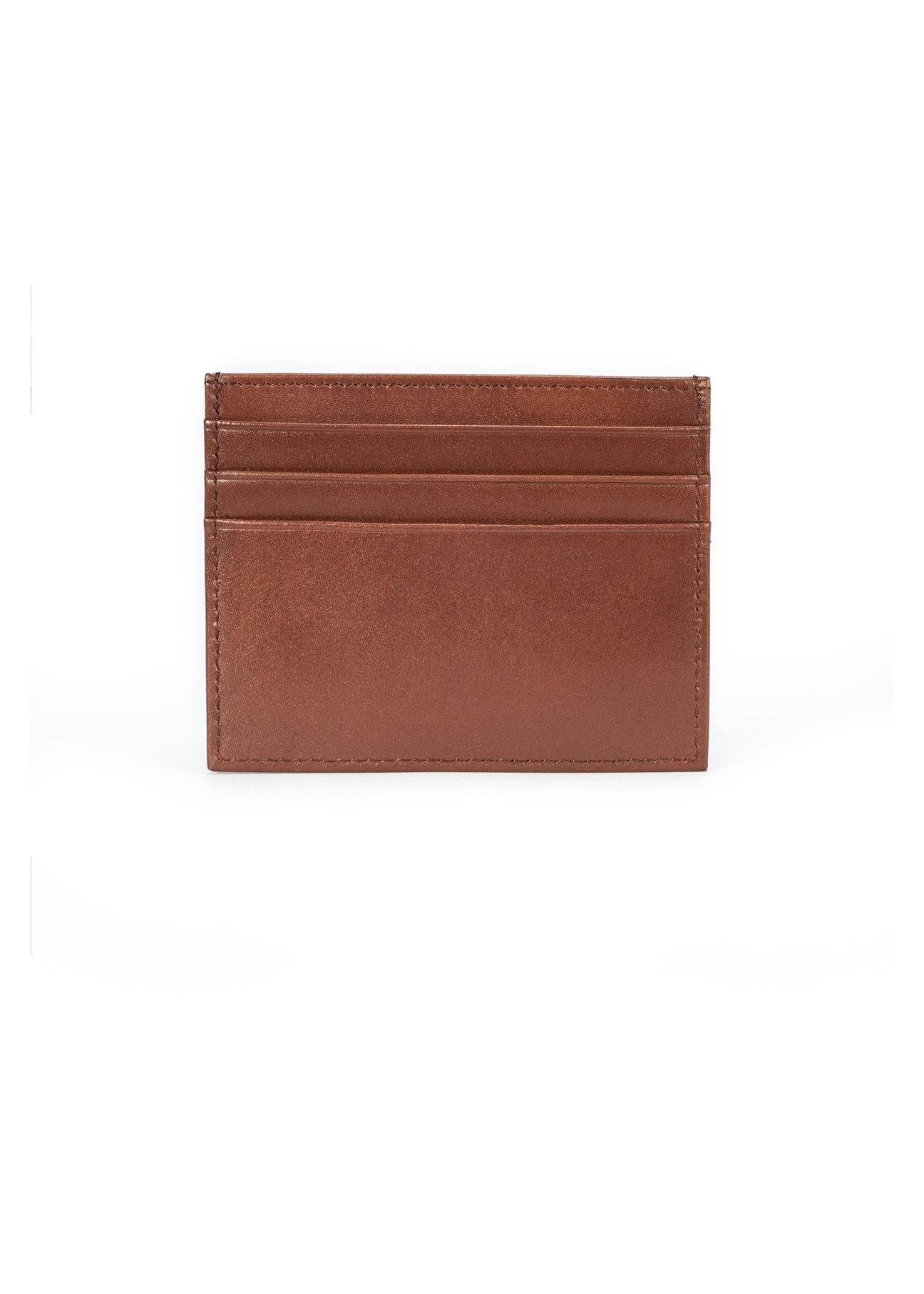 Brown leather card case PORMS-0637-88(W25), back view of the product on a white background.