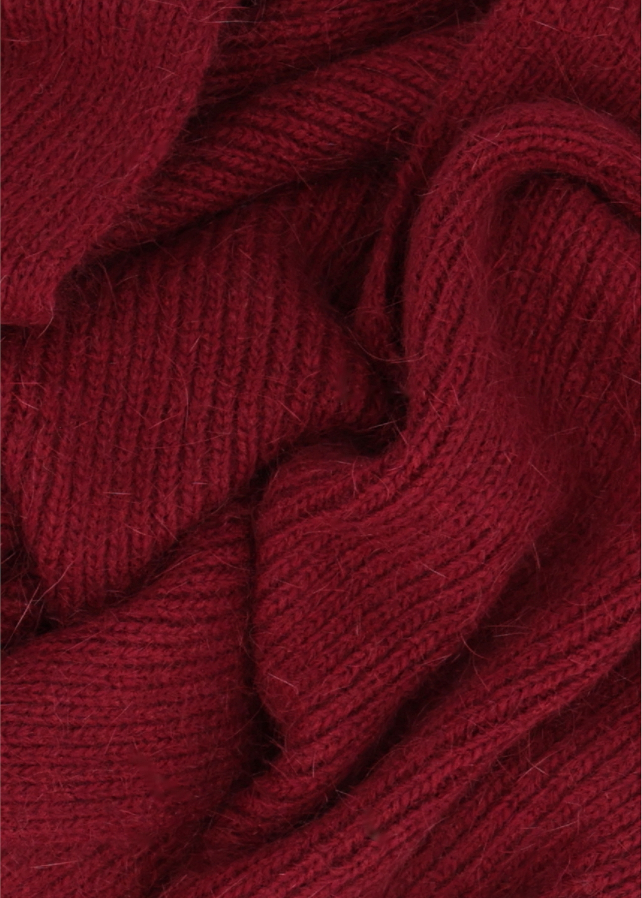 Burgundy women's scarf with viscose SZADT-0222-4D(Z26), close-up of the product material on a white background.