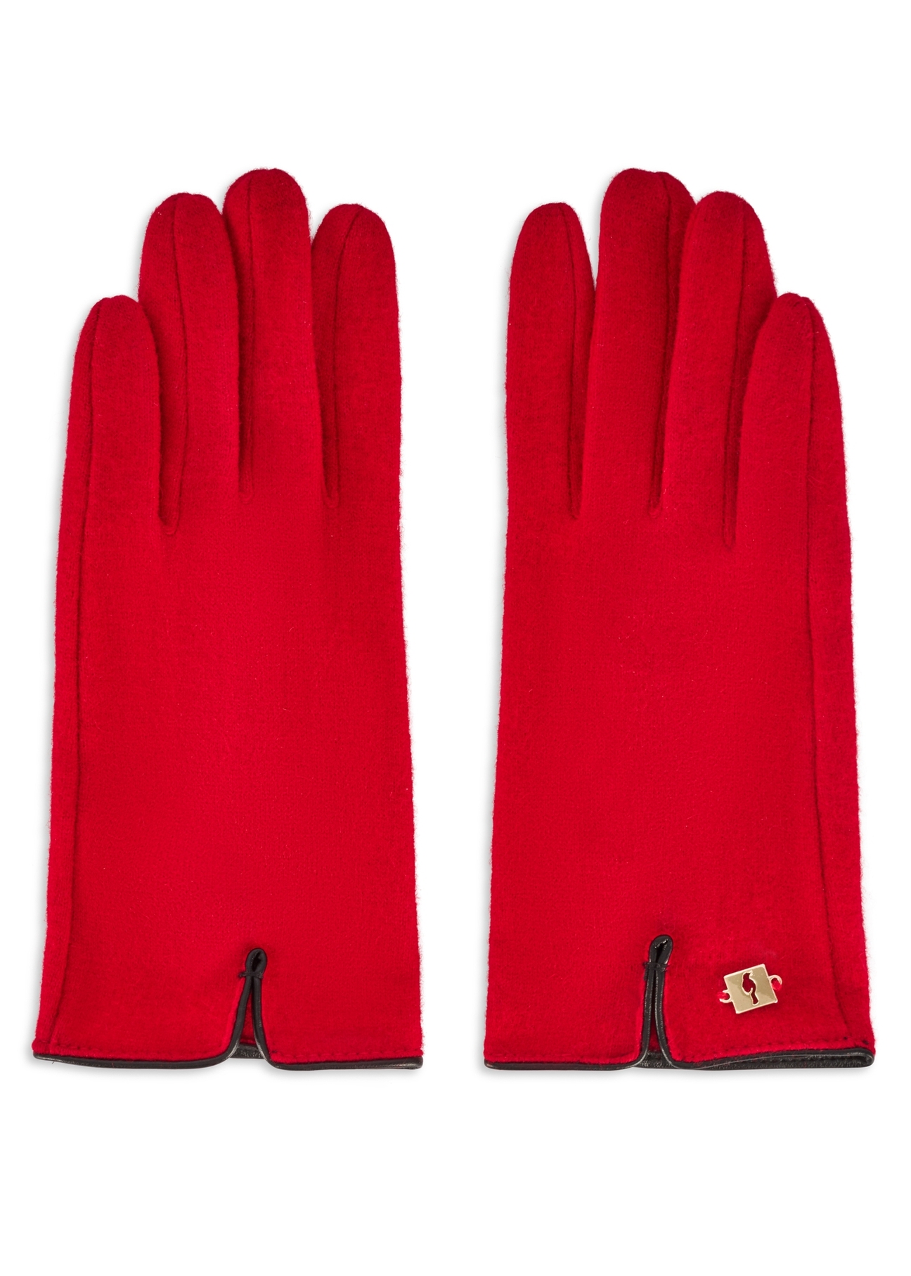Red woolen women's gloves REKDT-0027 A-42(Z 25), product view from the front on a white background.