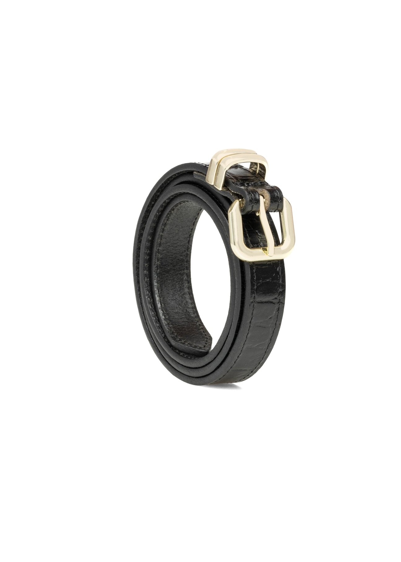 Black croco women's leather belt PASDS-0321-9G(W26) - front product view, on white background.