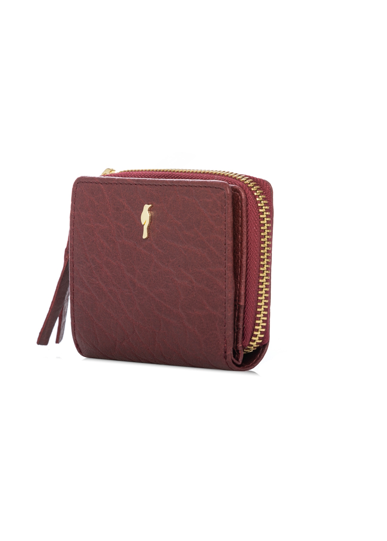 Small red leather women's wallet PORES-0815-4C(W26), diagonal product view on white background.