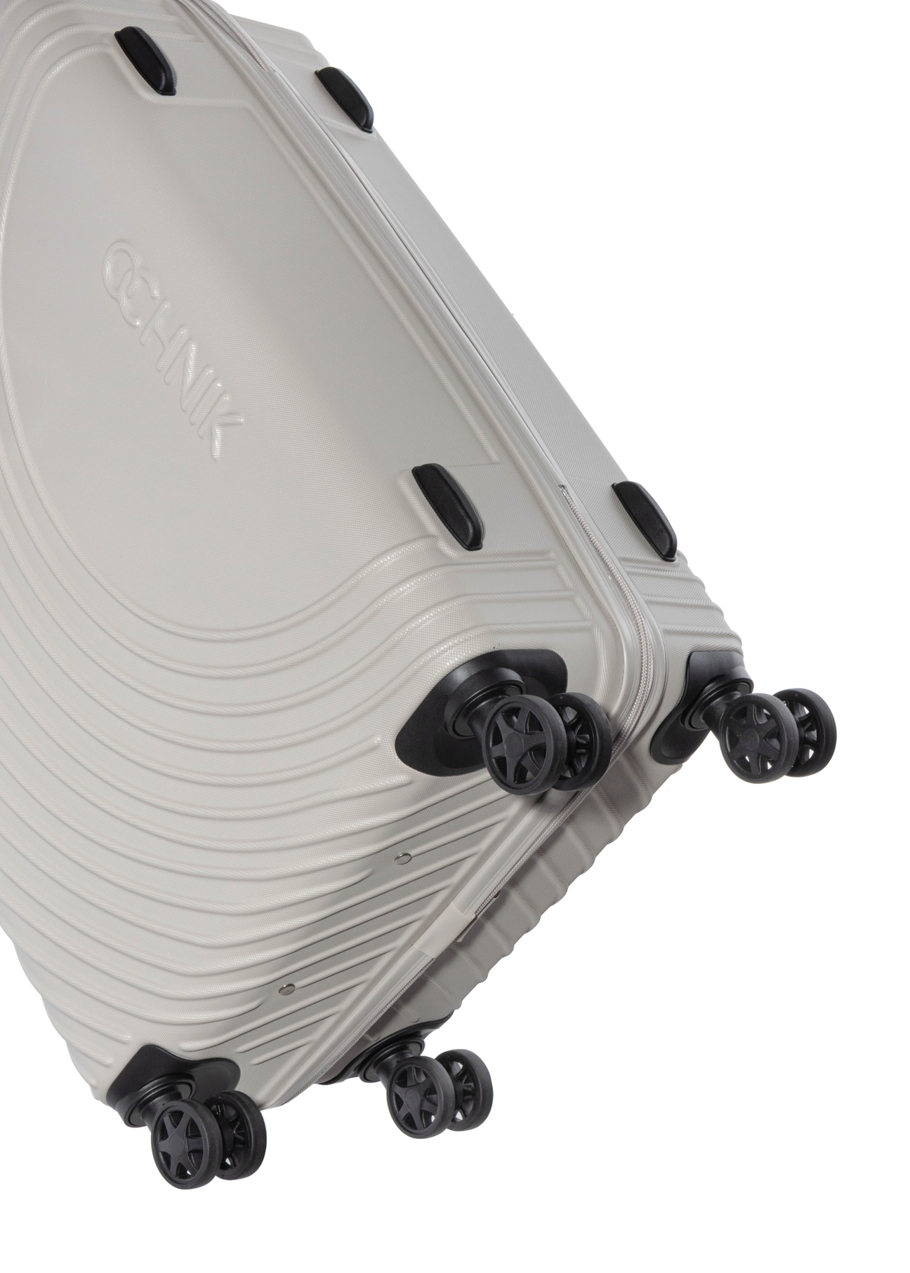 Small wheeled suitcase WALAB-0088-1A-19(W26), close-up of the wheels against a white background.