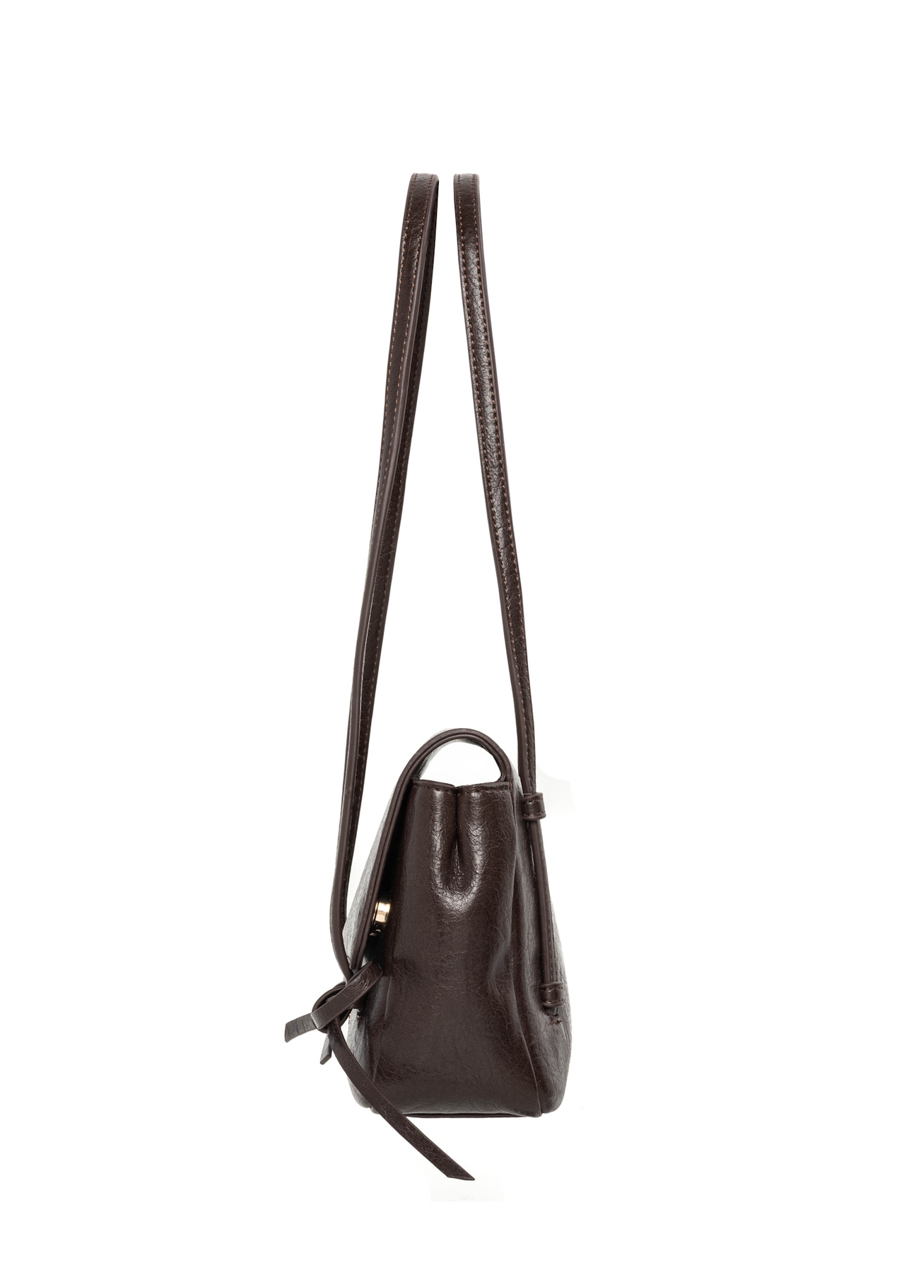Small brown women's handbag with bows TOREC-1379-1H(Z26), side product view on white background.