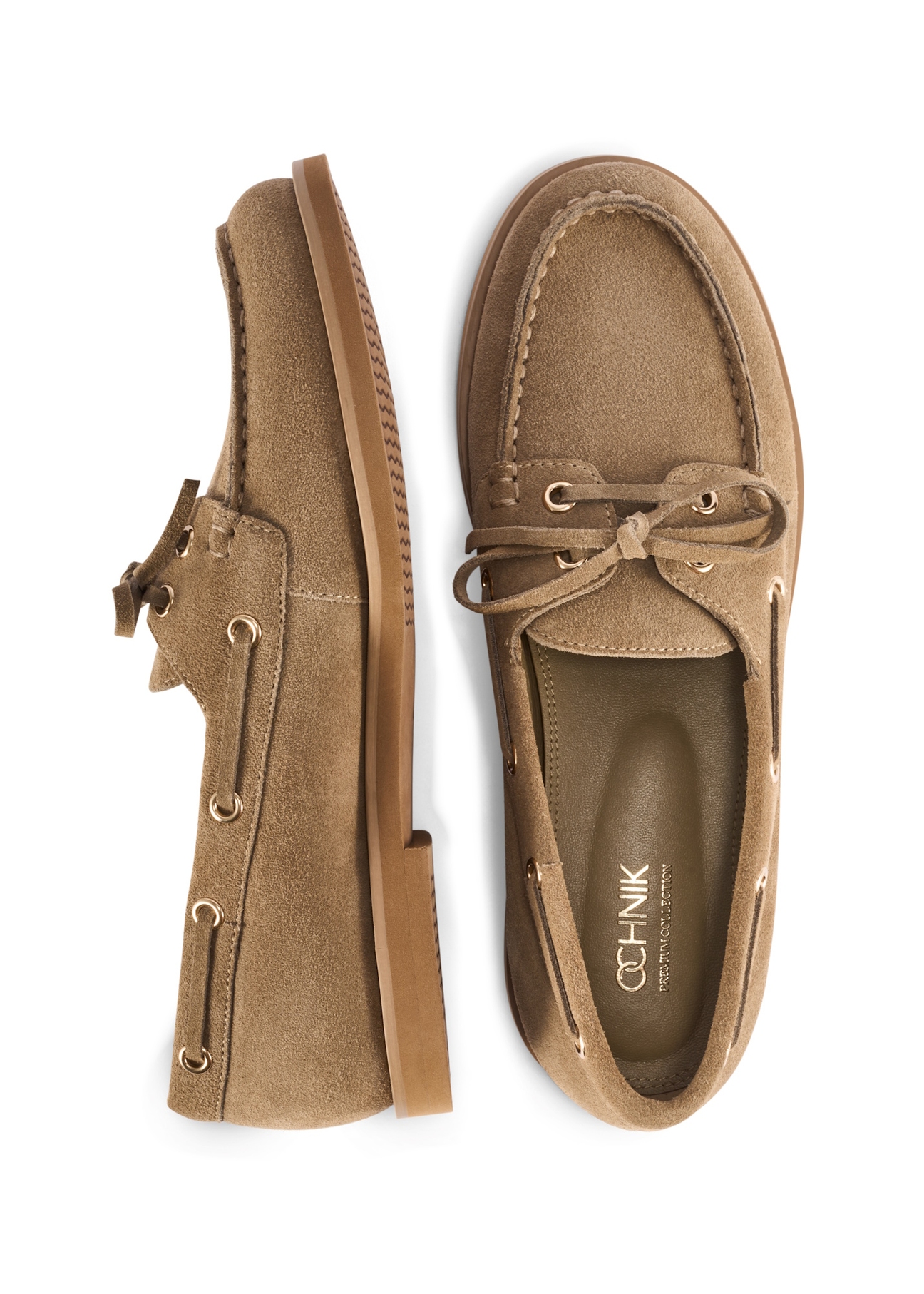 Women's leather moccasins in cool beige color BUTYD-1240-1K(W26), product view from above on a white background.