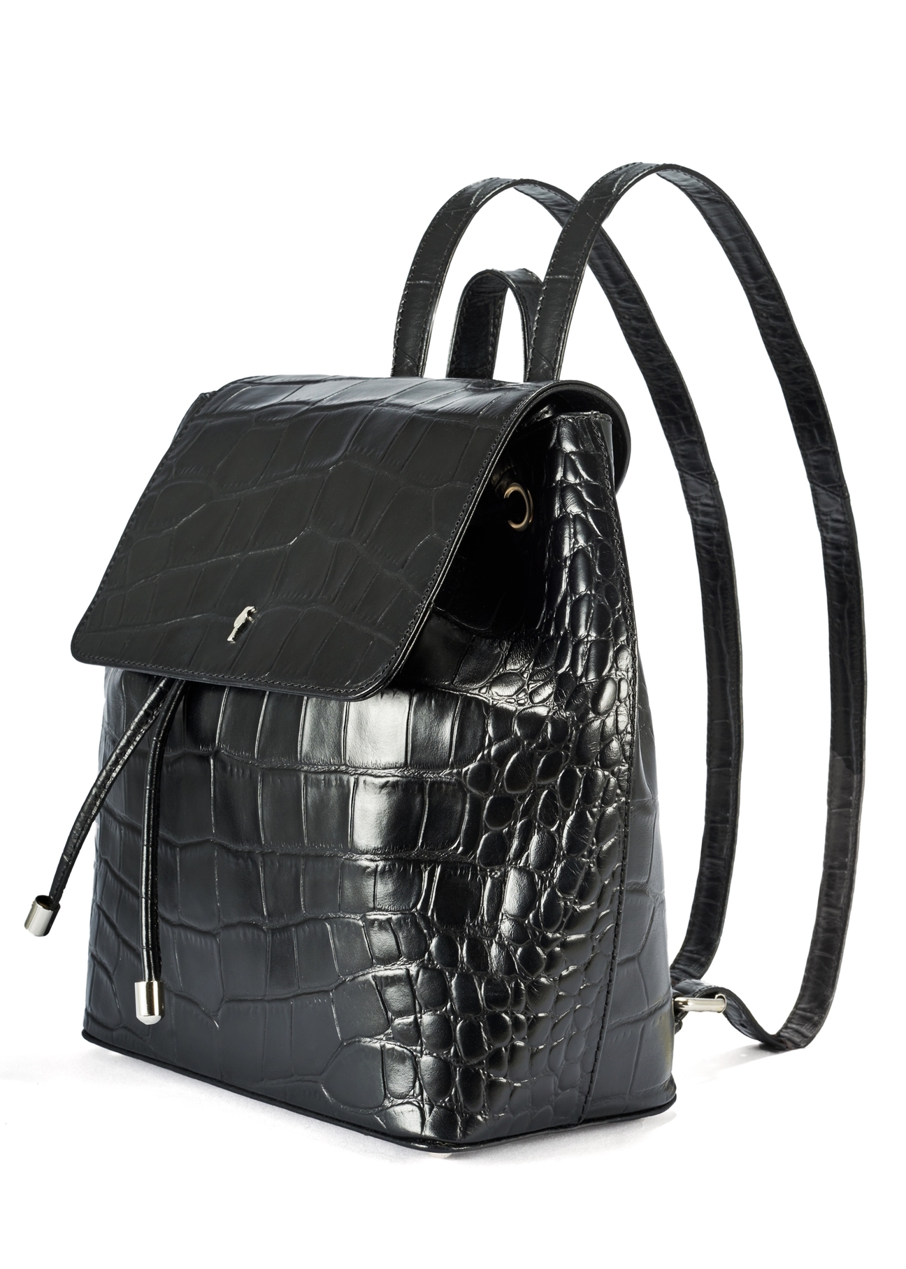 Black croco women's leather backpack TORES-1131-99(Z25), diagonal product view on white background.