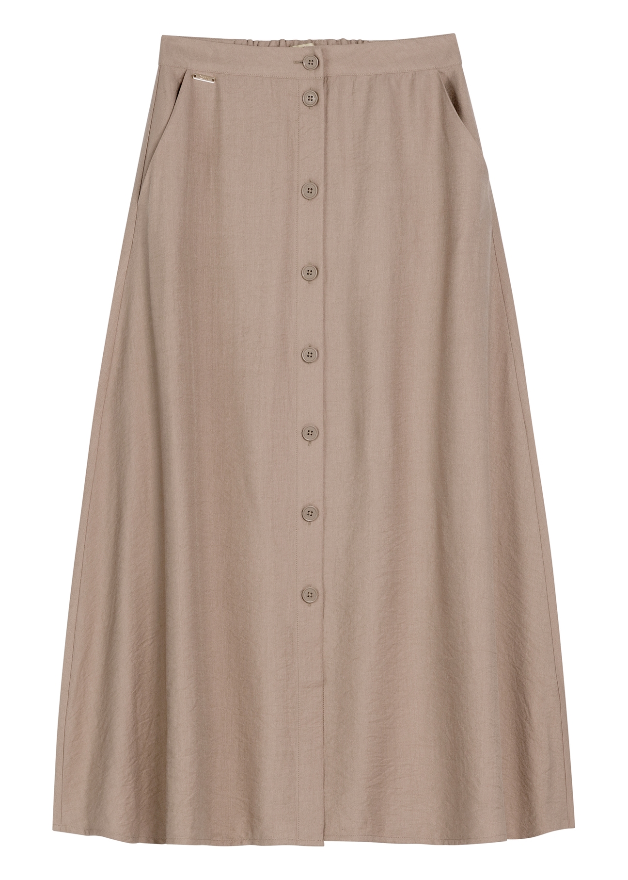 Beige viscose midi skirt SPCDT-0121-1D(W26) - front product view, on white background.