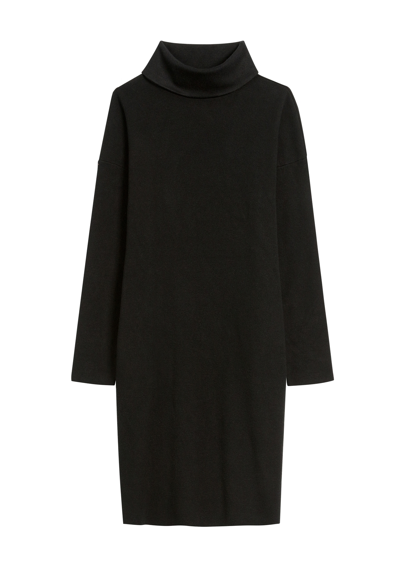 Black turtleneck dress SUKDT-0206A-99(Z25), product view from the front on a white background.