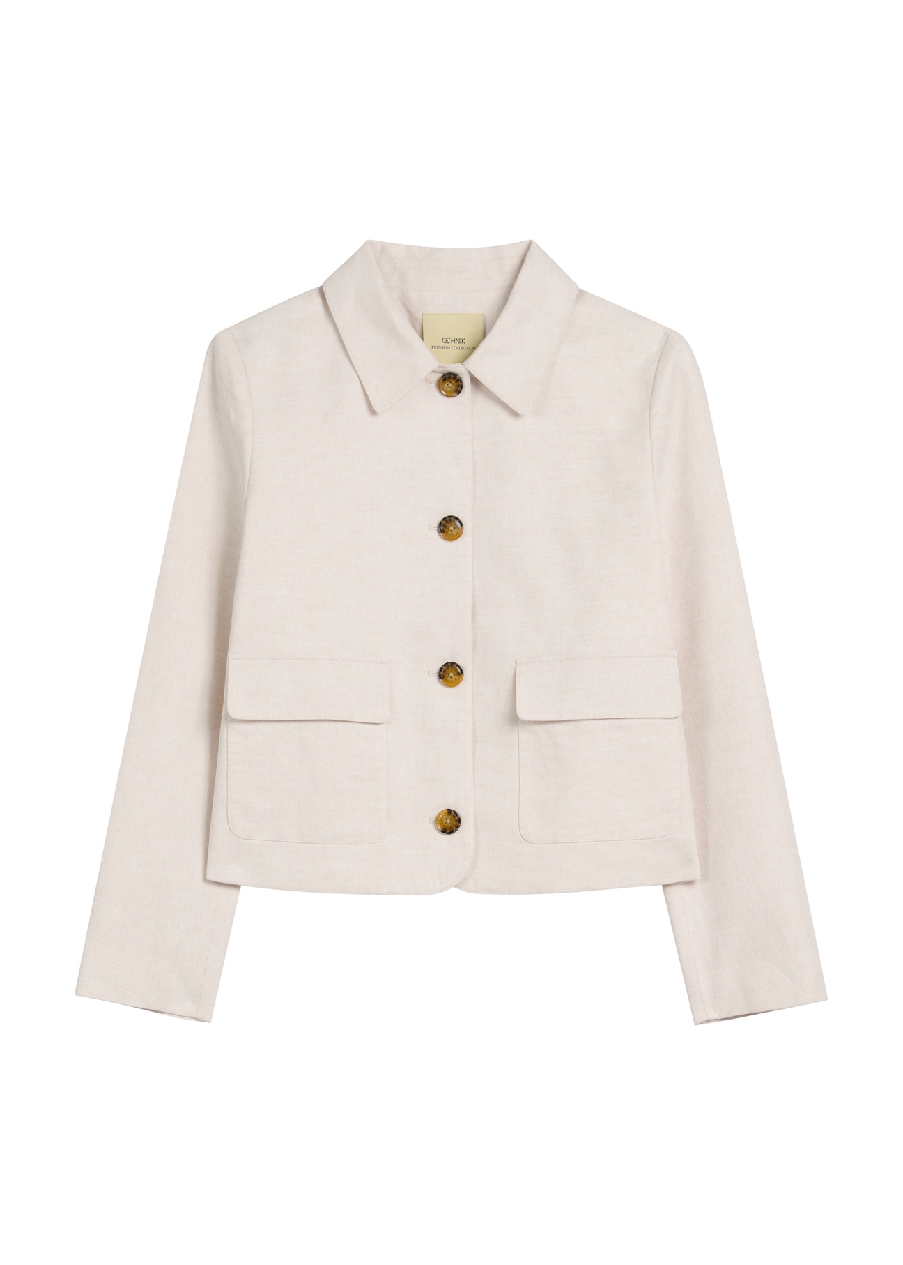 Light beige women's linen jacket KURDT-0652-1A(W26), front product view on white background.