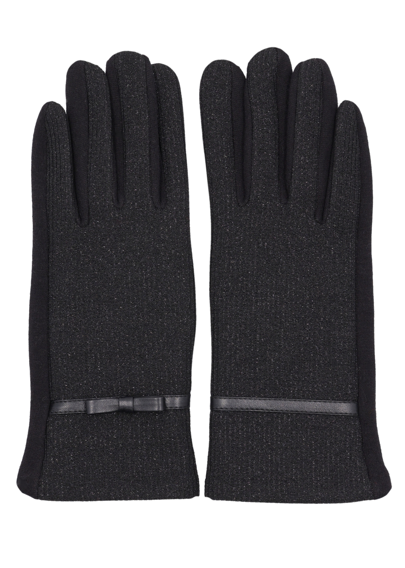 Black shiny women's gloves REKDT-0036-99(Z26), front product view on white background.