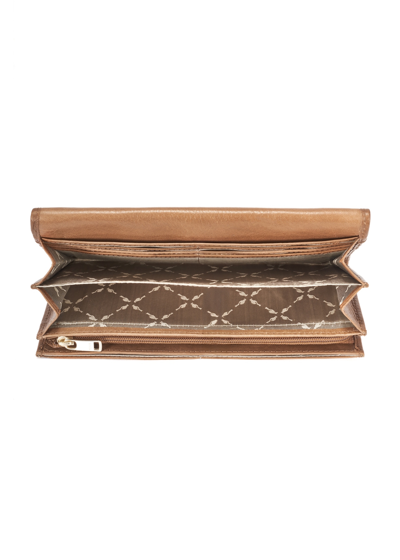 Large brown leather women's wallet PORES-0962-89(W25), view of the inside of the product on a white background.