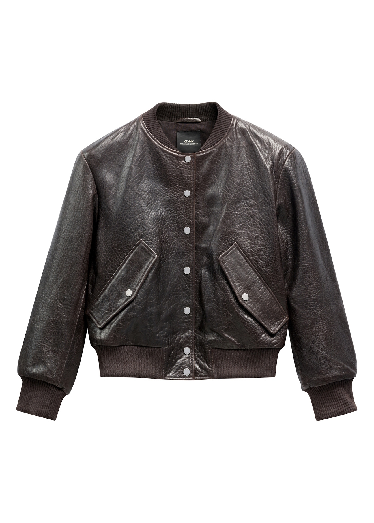Brown women's leather jacket KURDS-0609-1I(W26), front product view on white background.