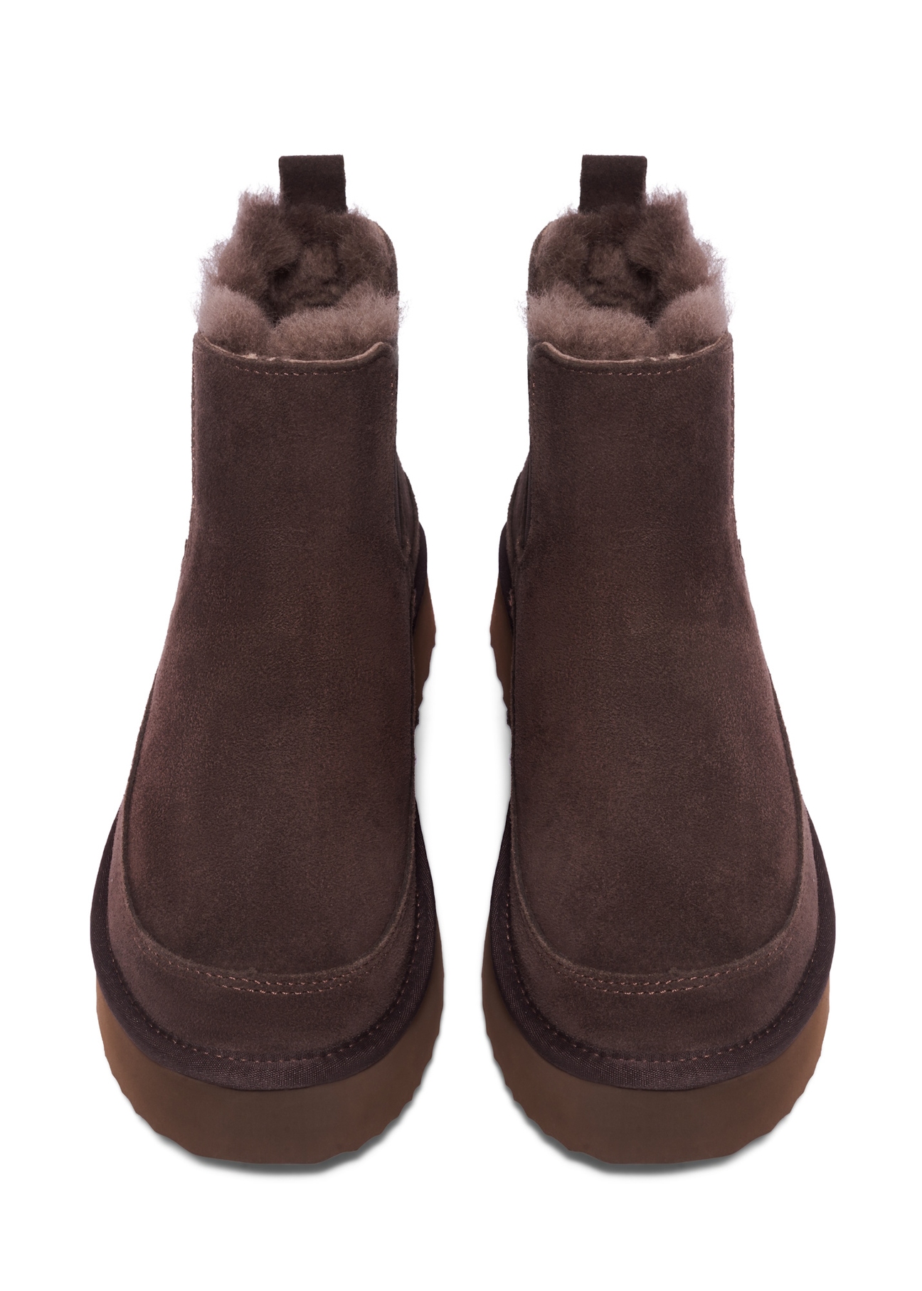 Women's dark brown suede snow boots BUTYD-1314-1I(Z26), front product view on white background.