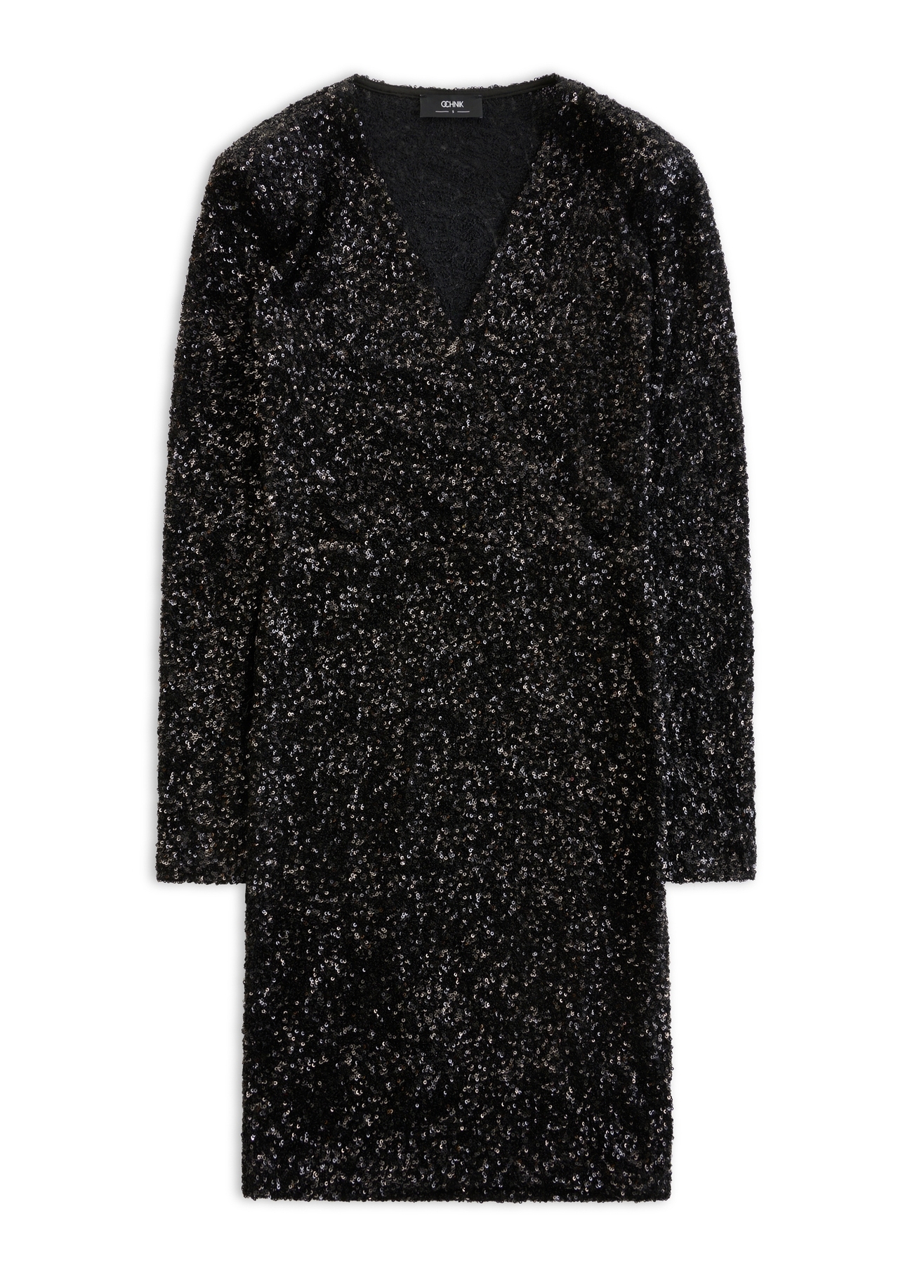 Black sequin dress SUKDT-0254-99(Z25), product view from the front on a white background.