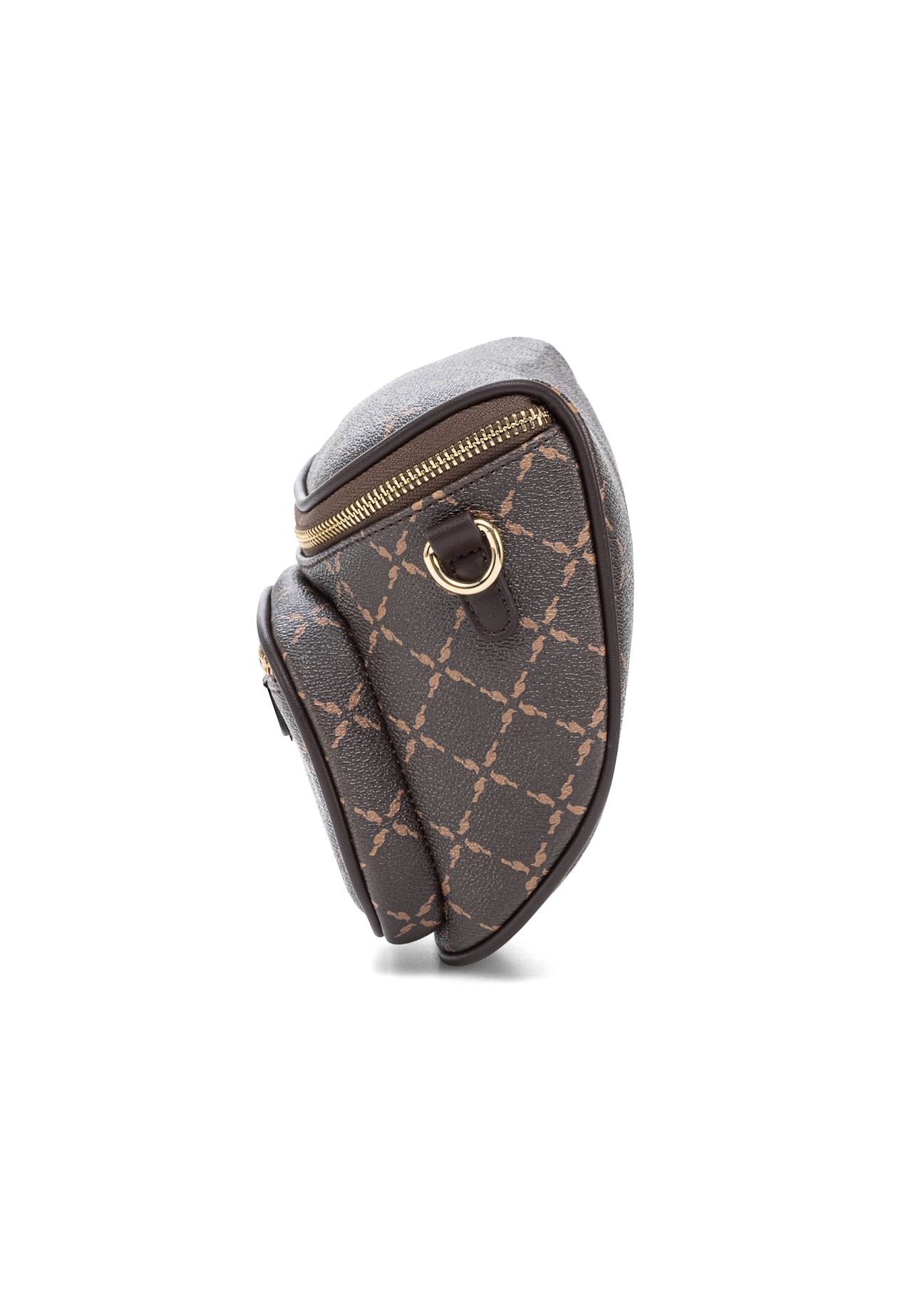 Brown waist bag with monogram TOREC-1077-89(Z25), side view of the product on a white background.