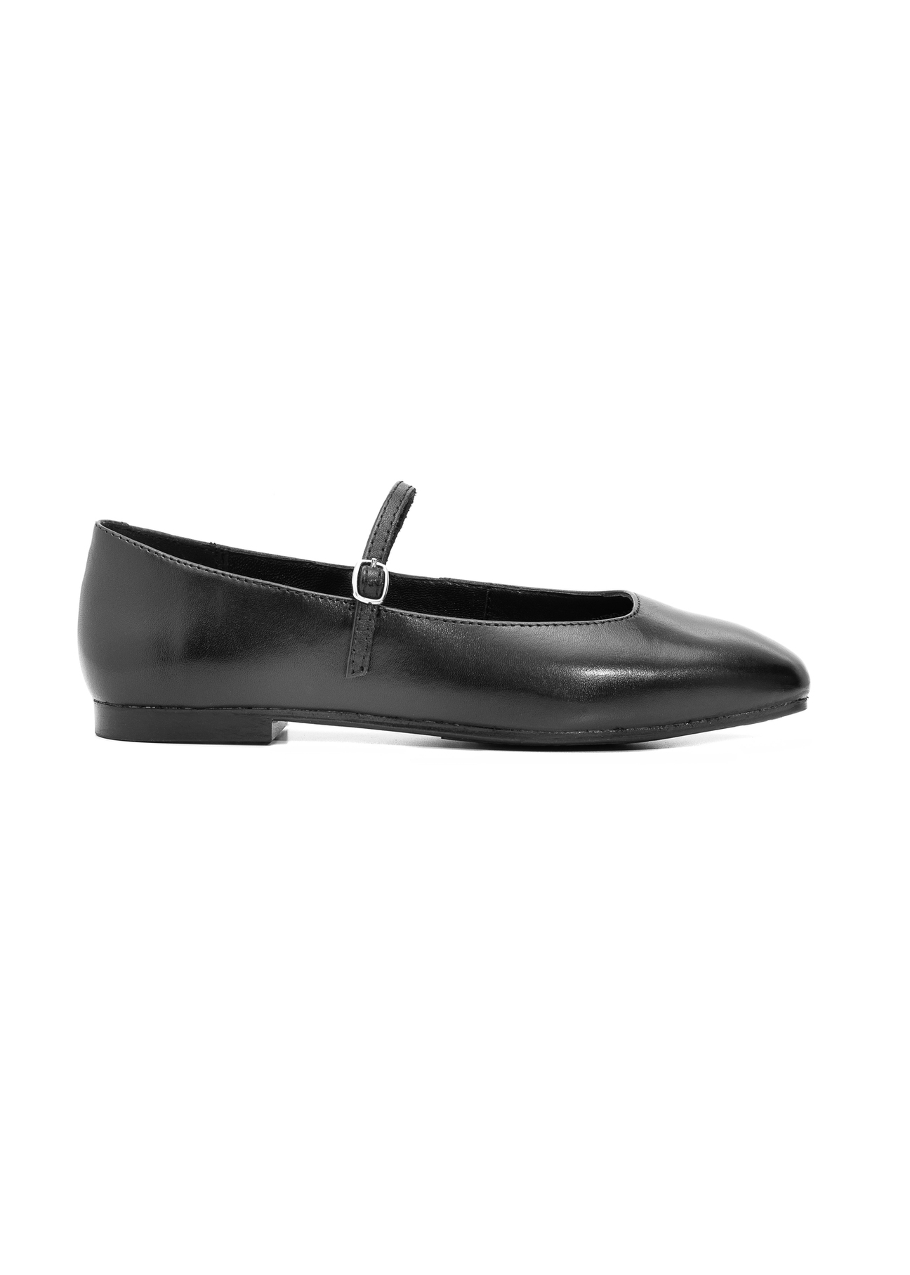 Women's black leather ballet flats BUTYD-1205-99(Z25), product view from the side on a white background.