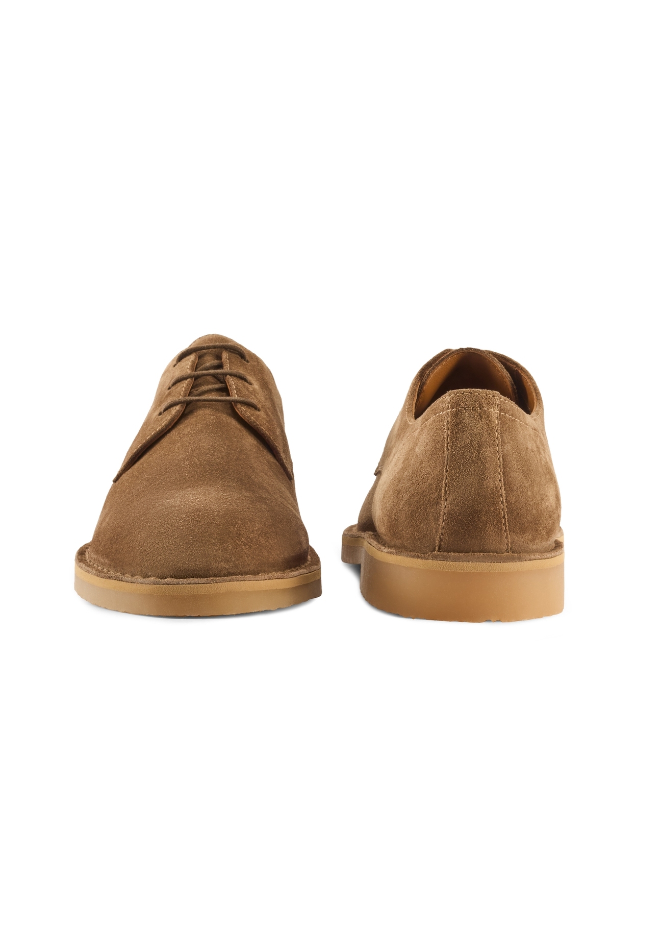 Men's suede shoes in cool beige color BUTYM-0539-1K(W26), front and back view of the product on a white background.