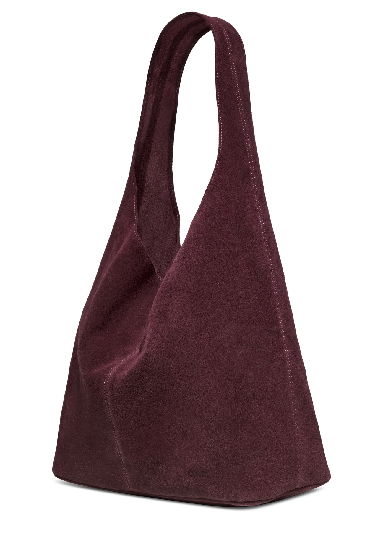 Burgundy suede shopper bag TORES-1403-4D(Z26) - diagonal product view, on a white background.