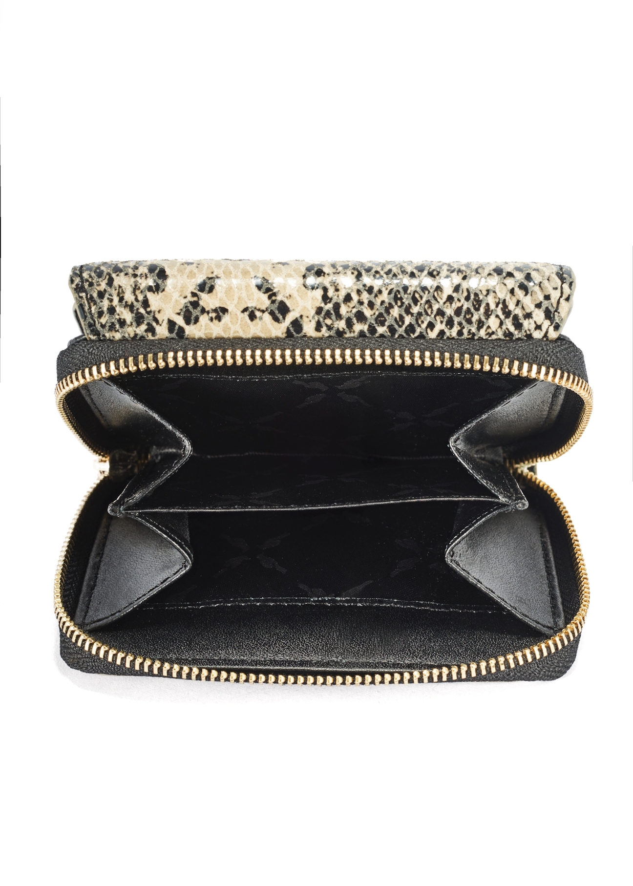 Small leather animal print wallet PORES-0949-81(W25) - top view of the open product on a white background.