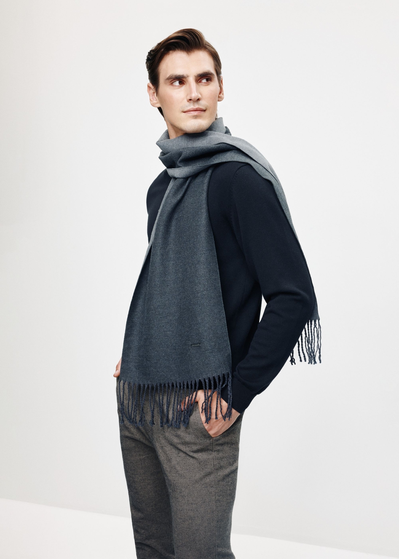 Graphite men's winter scarf SZAMT-0082A-95(Z25) - front product view on white background.