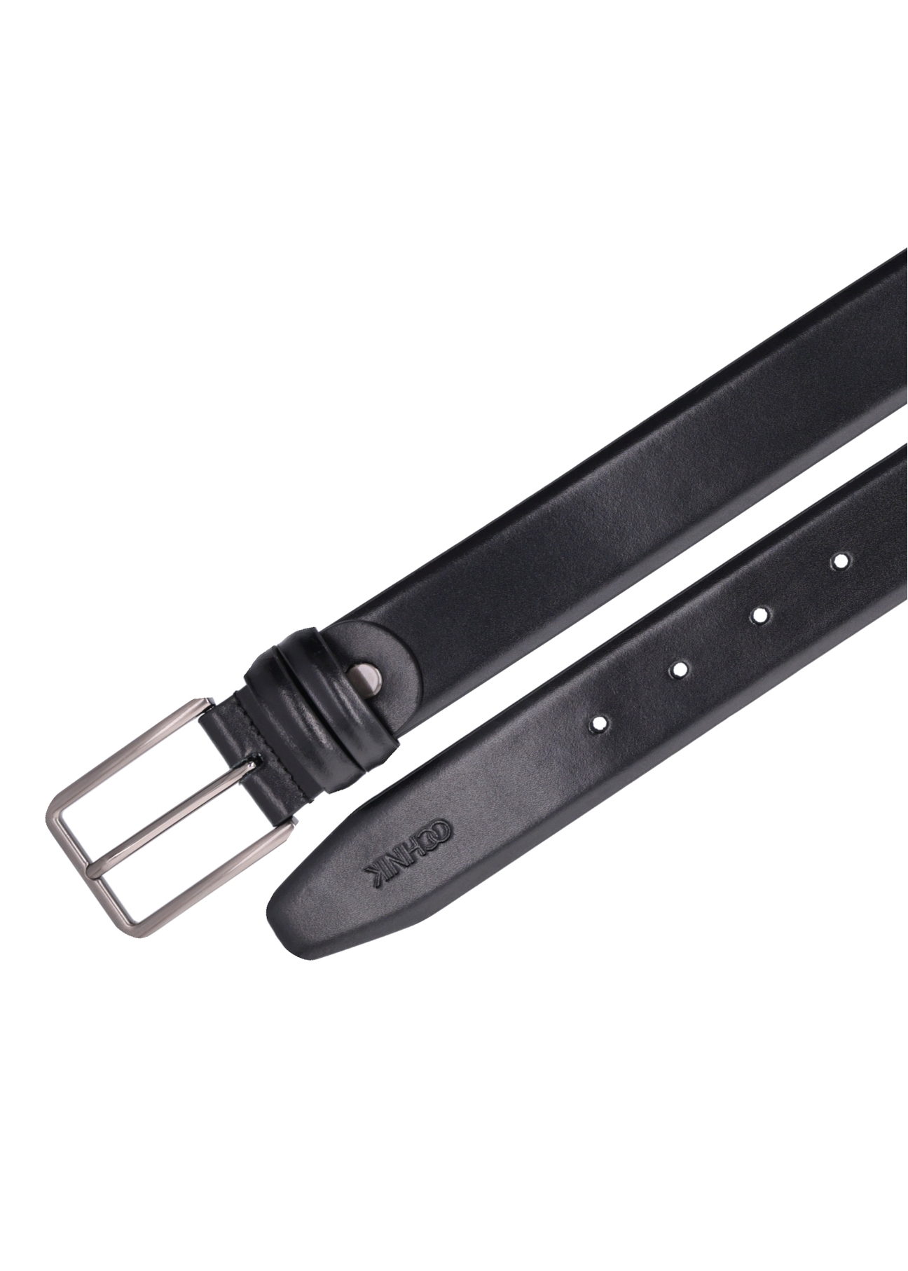 Men's black leather belt PASMS-0284-99(Z26), top view of the product on a white background.