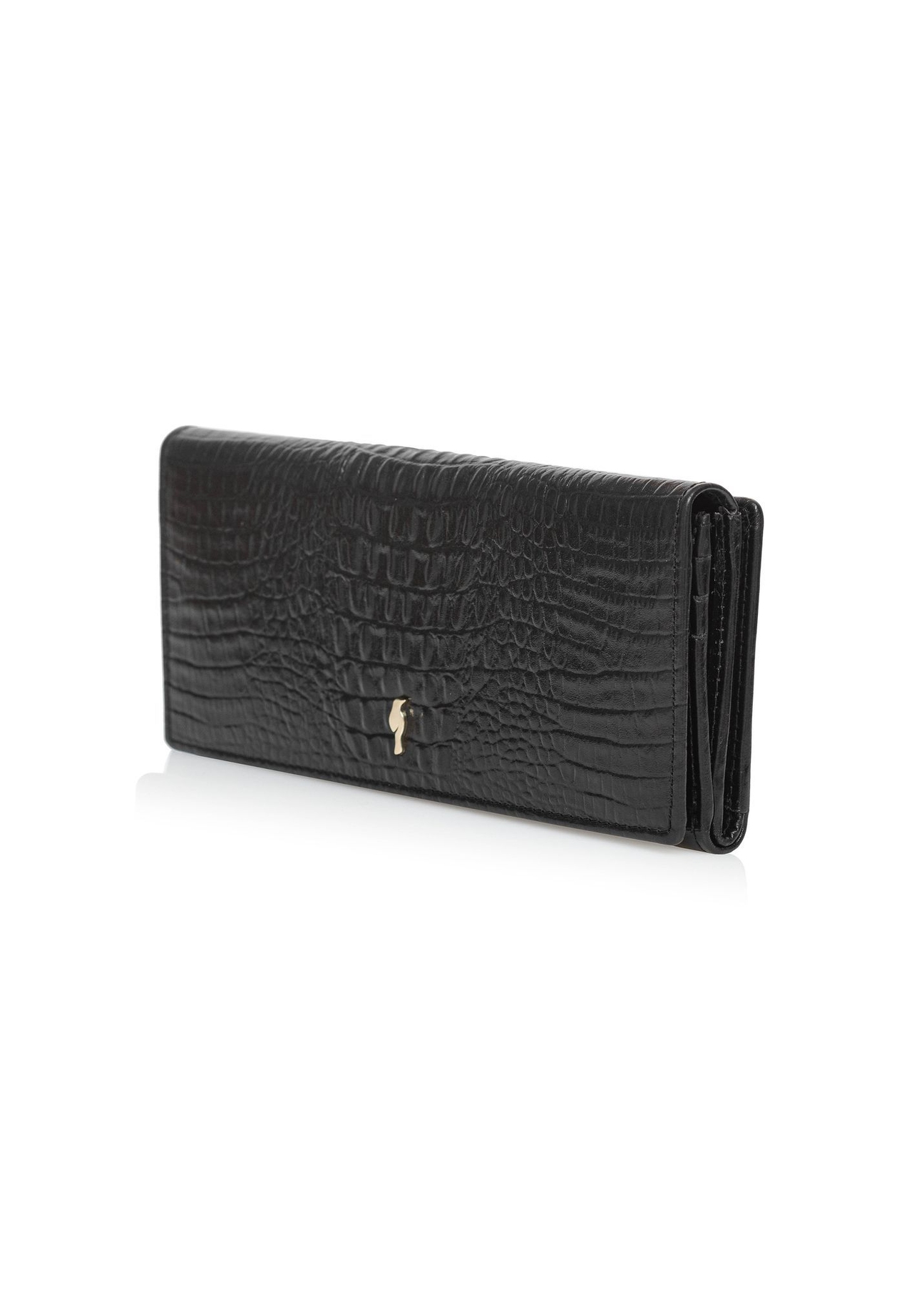 Black leather women's wallet PORES-0909-9G(Z26), diagonal product view on white background.