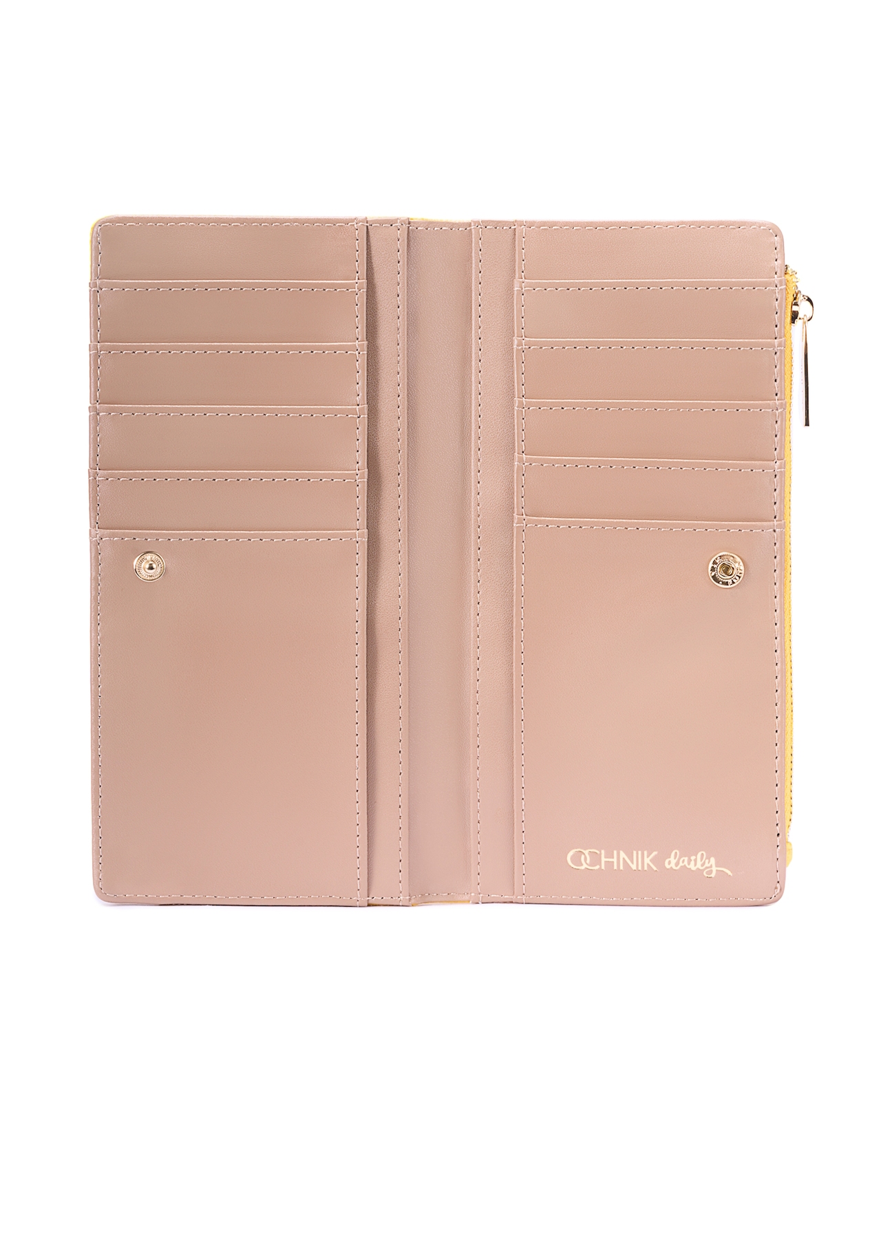 Large yellow women's wallet POREC-0406-21(W25), view of the inside of the product on a white background.