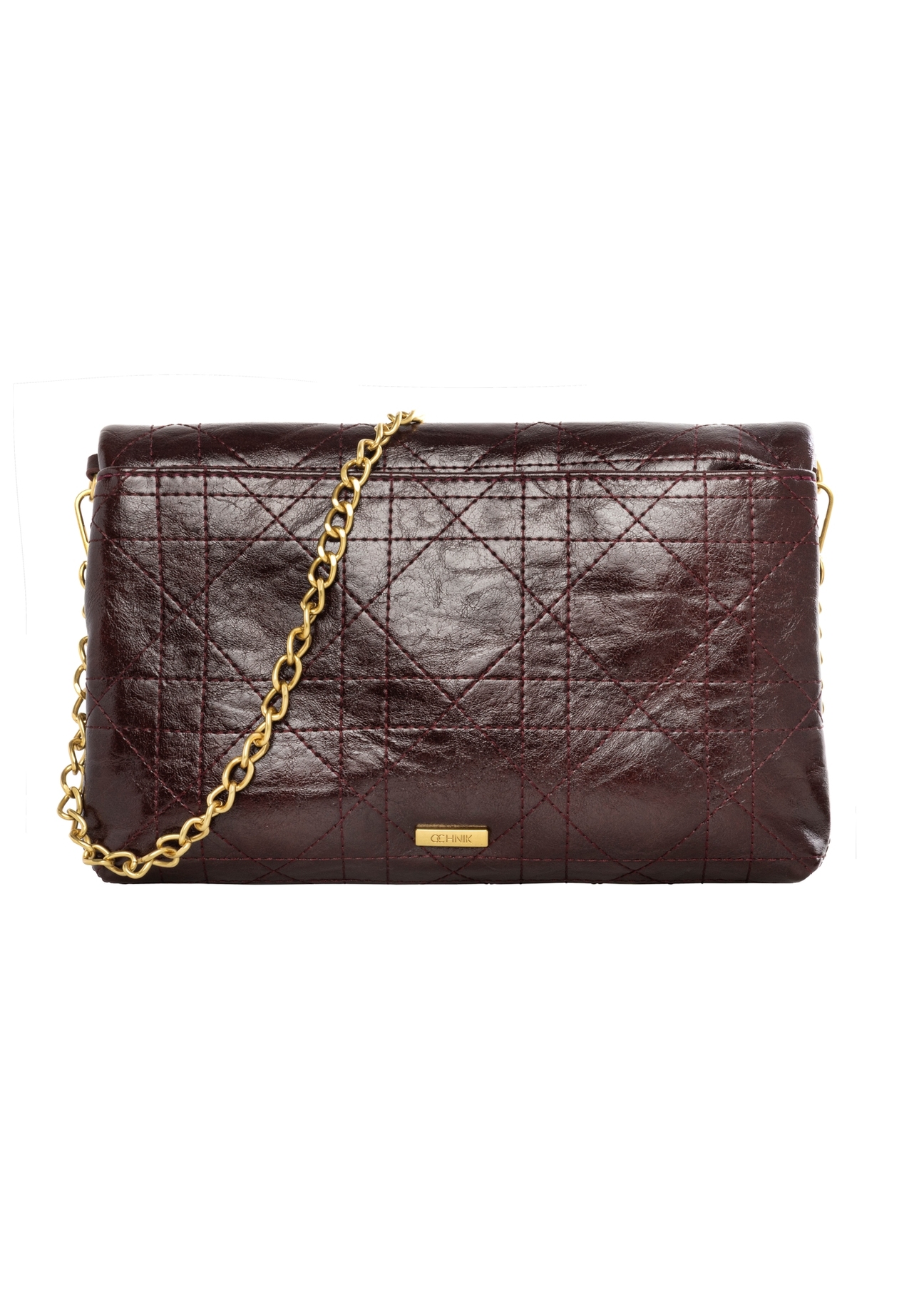 Burgundy women's handbag with chain TOREC-1335-4D(Z26) - front product view, on white background.