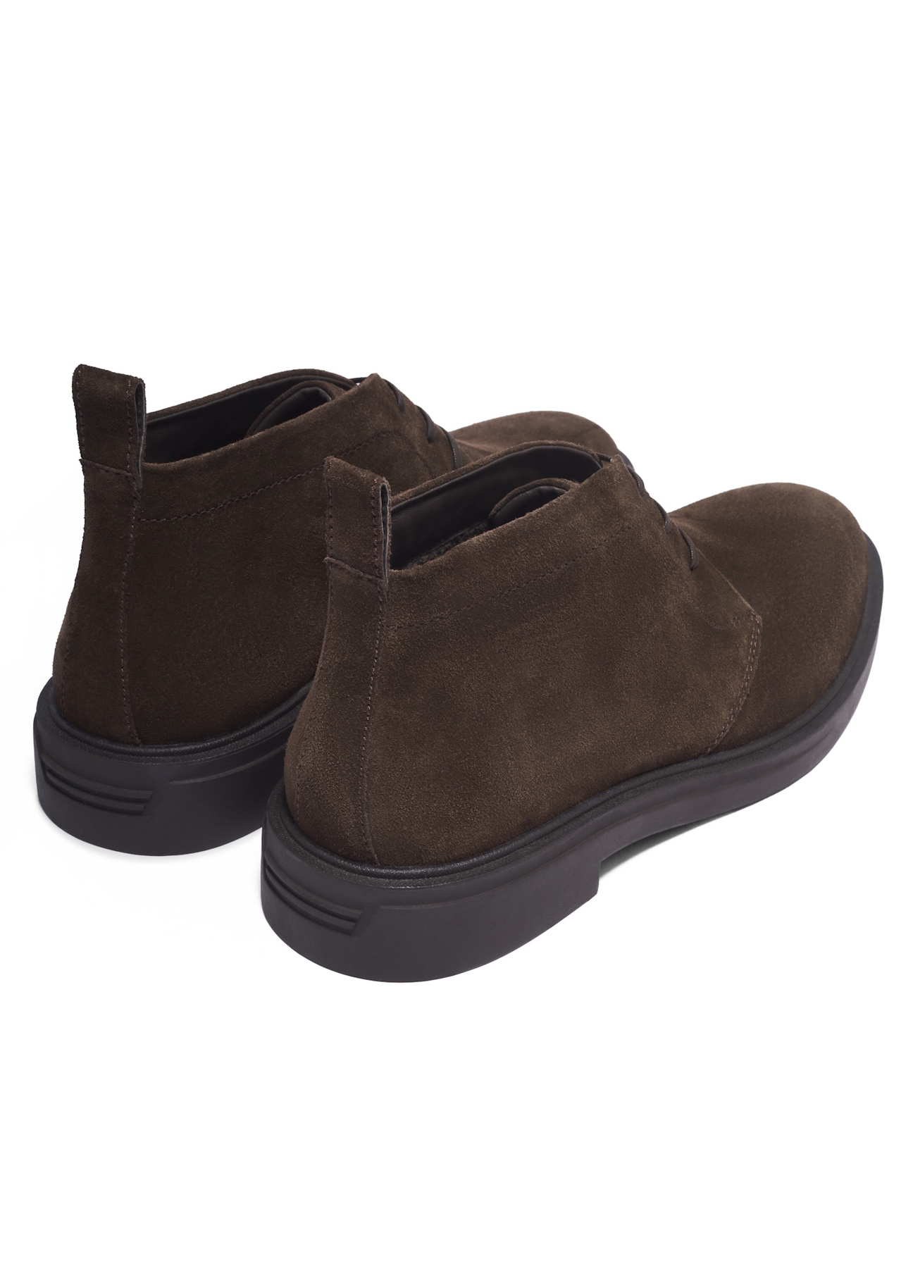 Men's dark brown suede ankle boots BUTYM-0575-1I(Z26), back view of the product on a white background.