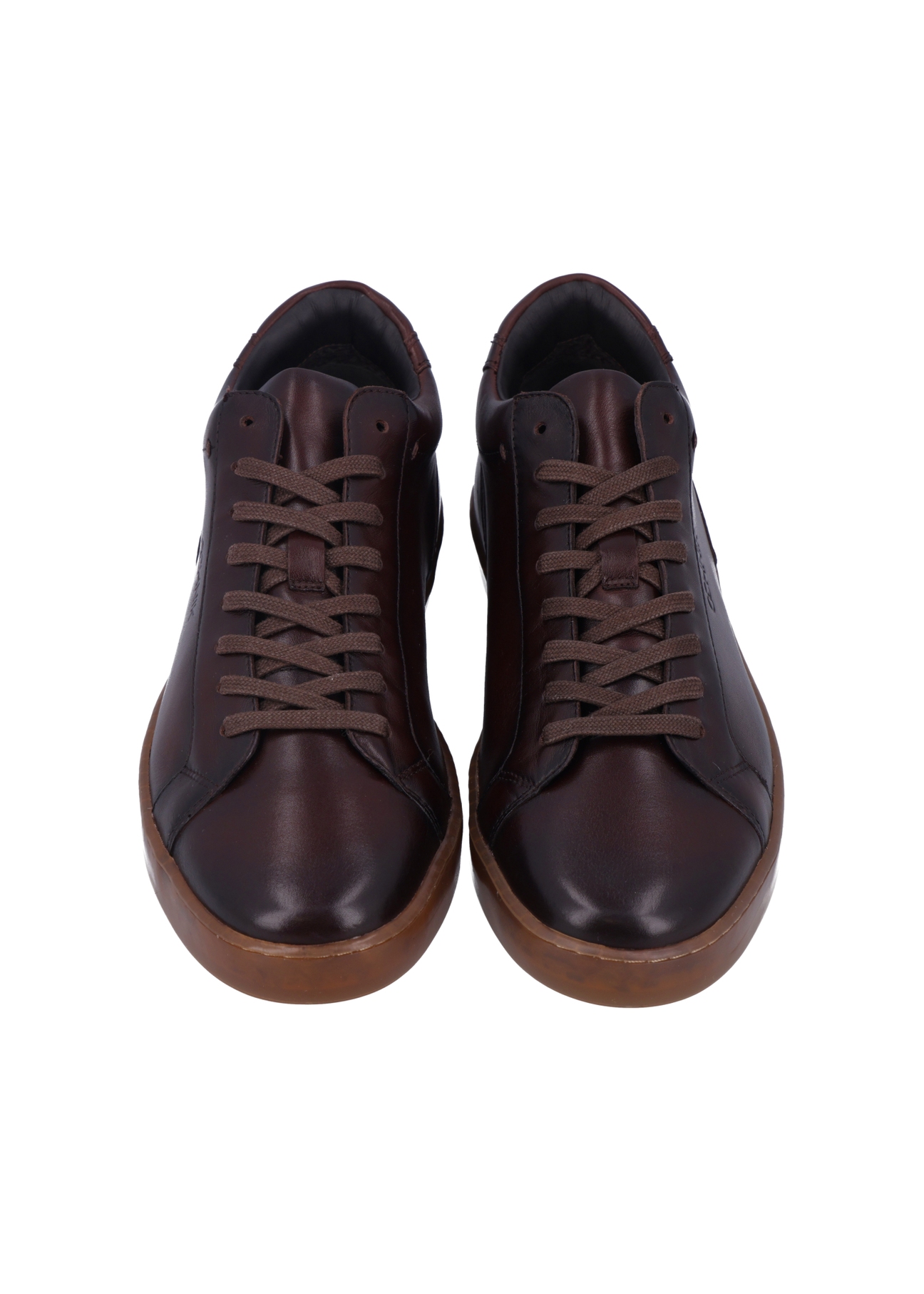 Men's dark brown leather sneakers BUTYM-0405C-1I(Z26), front product view on white background.