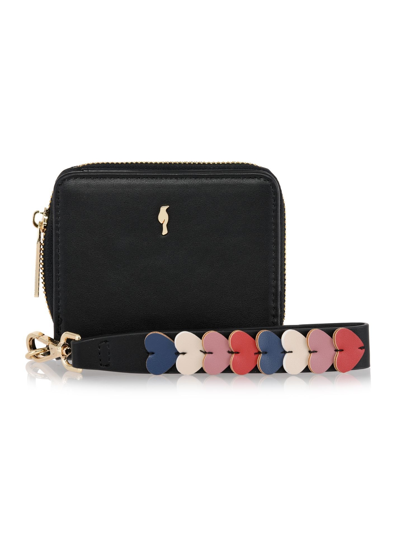 Small black women's wallet with handle POREC-0395A-99(Z25), front product view on white background.