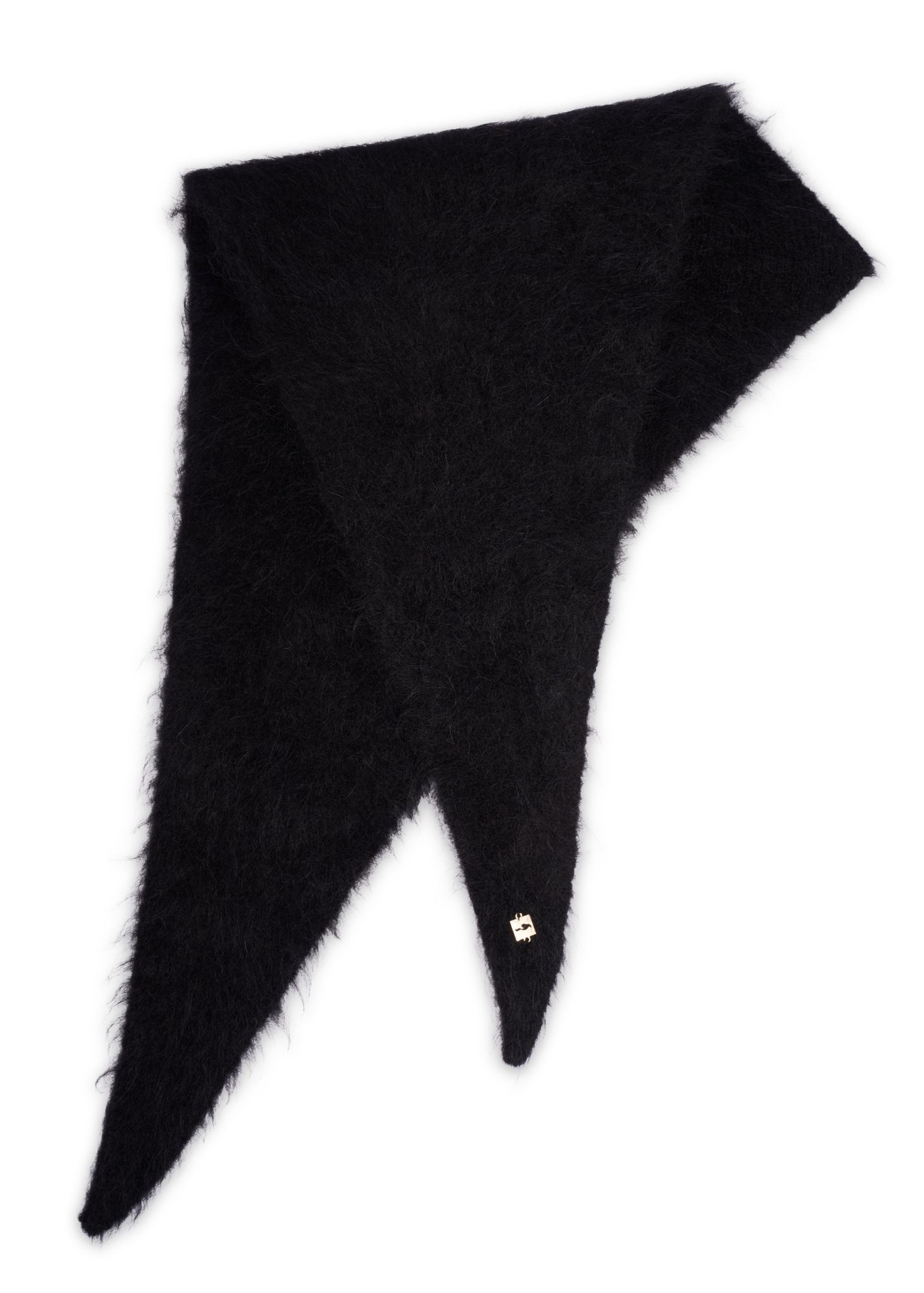 Black women's scarf made of alpaca wool SZADT-0223-99(Z26) - top view, on white background.