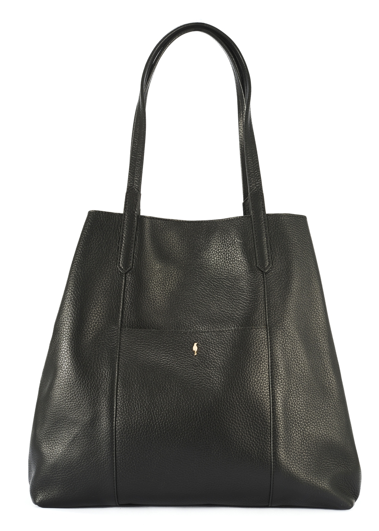 Czarna duża skórzana torebka shopper TORES-1212-9I(W26) - widok produktu z przodu, na białym tle.