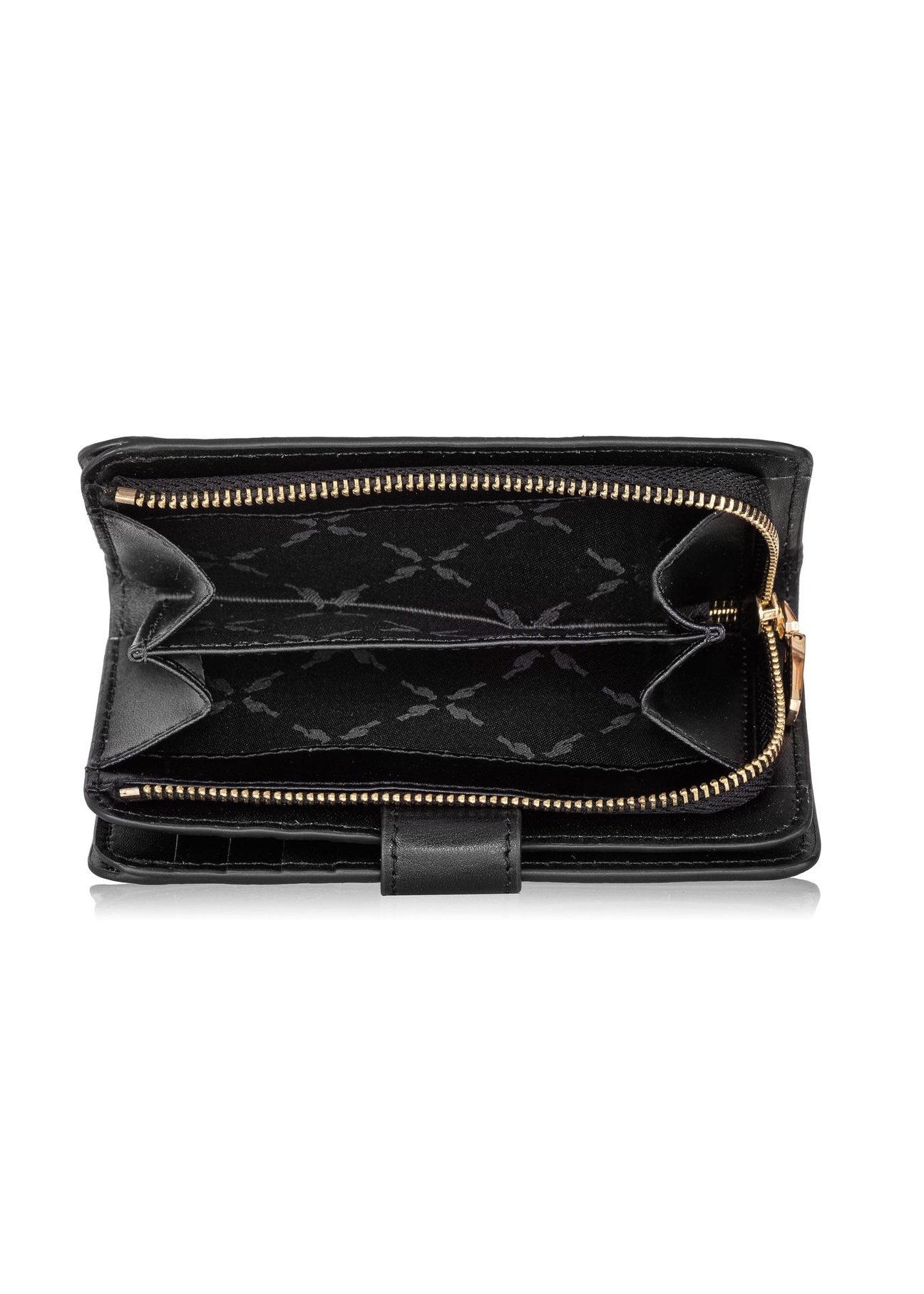 Black leather women's wallet with embossing PORES-0886-99(Z23)-04
