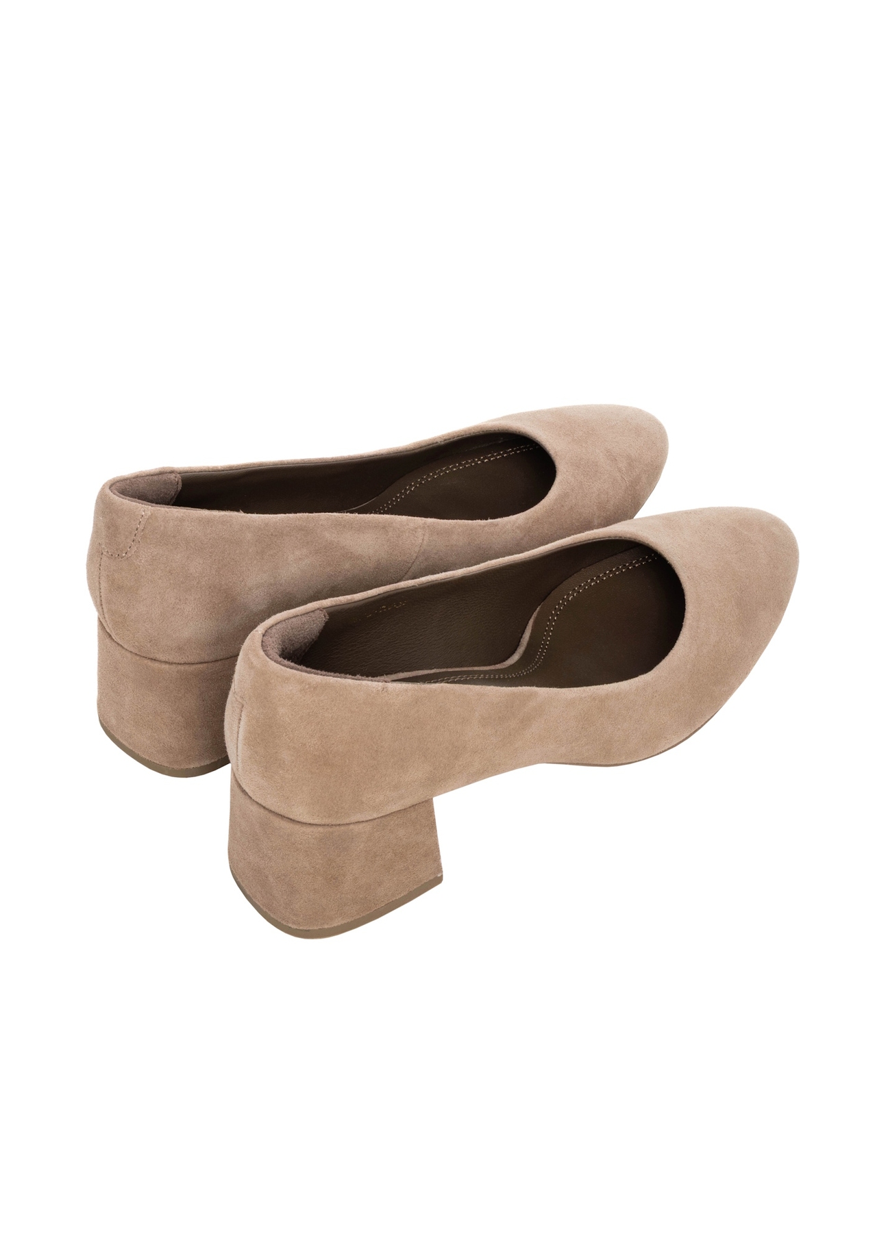 Women's suede pumps in cool beige color BUTYD-1306-1K(Z26), product view from the back on a white background.