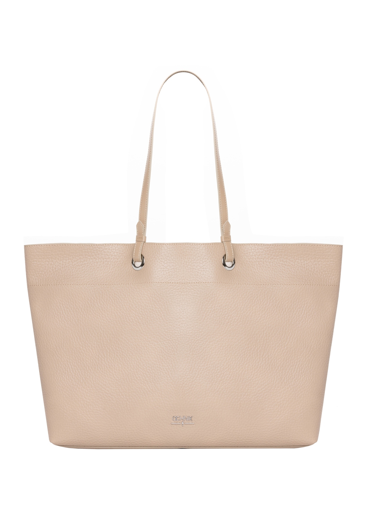 Beige pebbled shopper bag TOREC-1252-1B(Z26), front product view on a light background.