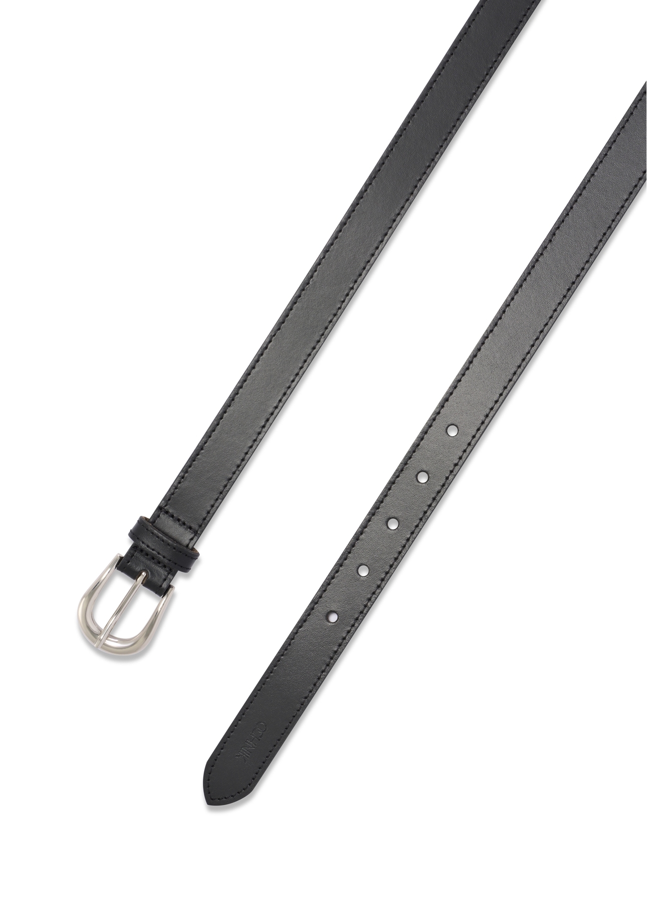 Black leather women's belt PASDS-0303-99(W26), product view from above on white background.