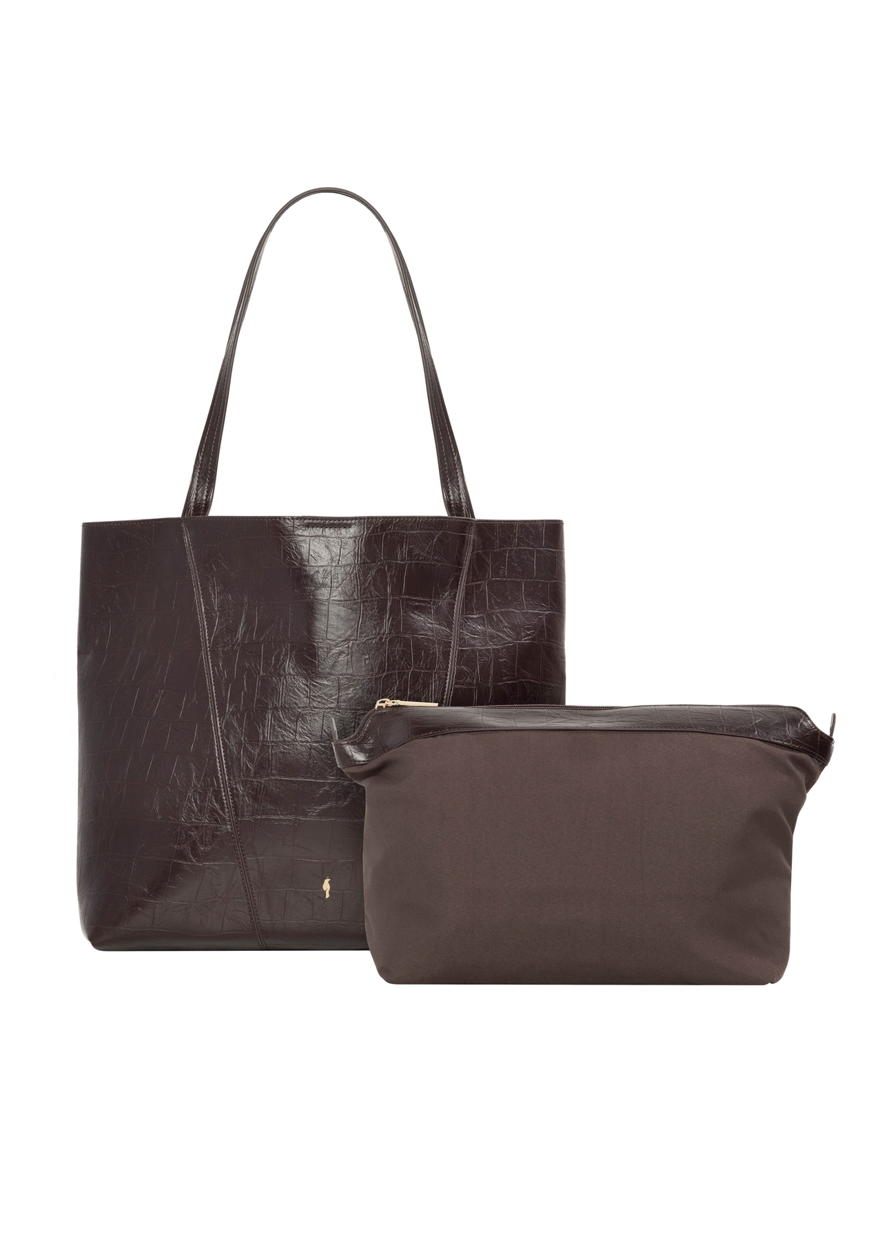Burgundy croco women's shopper bag TOREC-1304-4D(Z26), product view with cosmetic bag on white background.