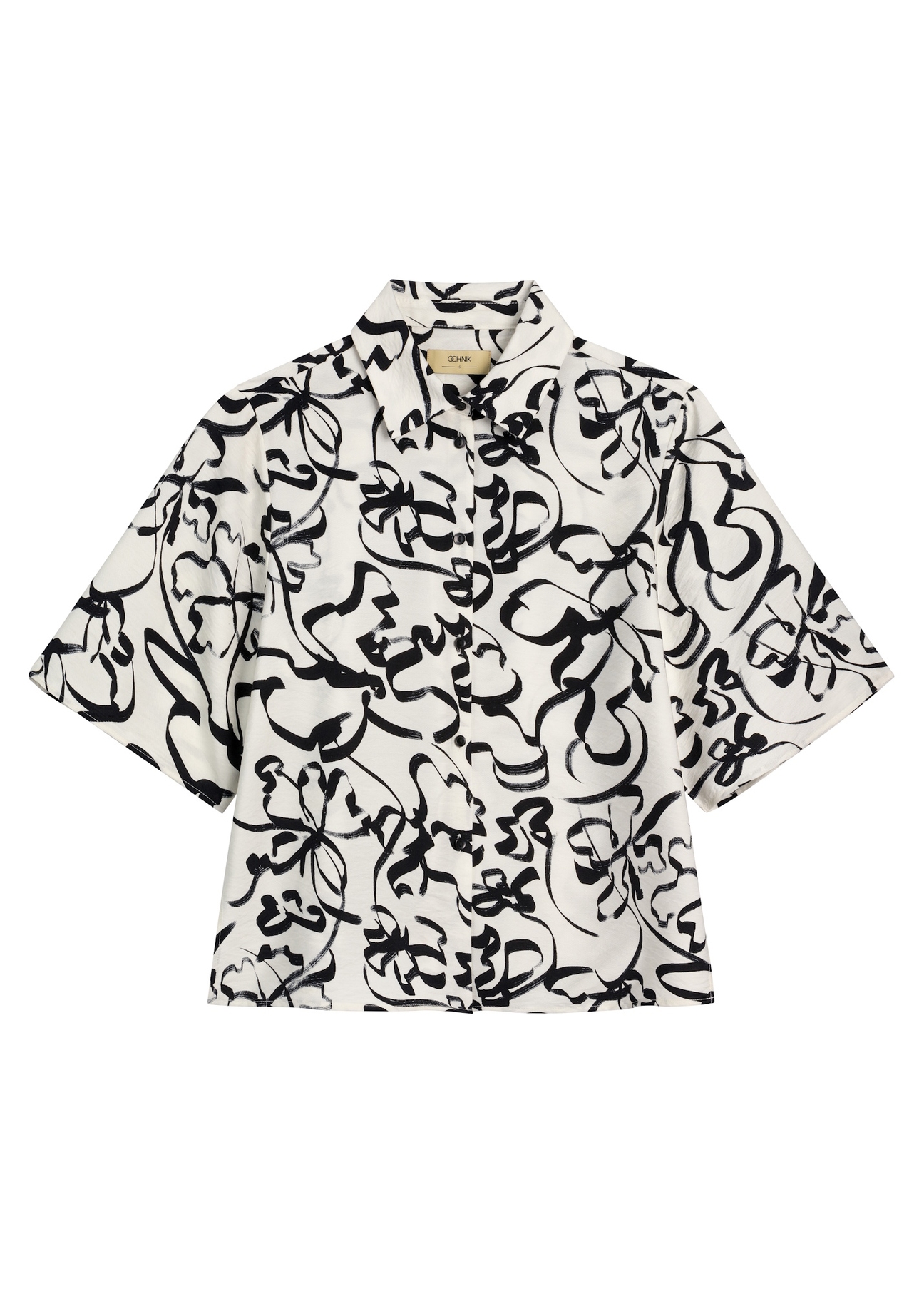 Cream women's shirt with pattern KOSDT-0186-1P(W26), front product view on white background.