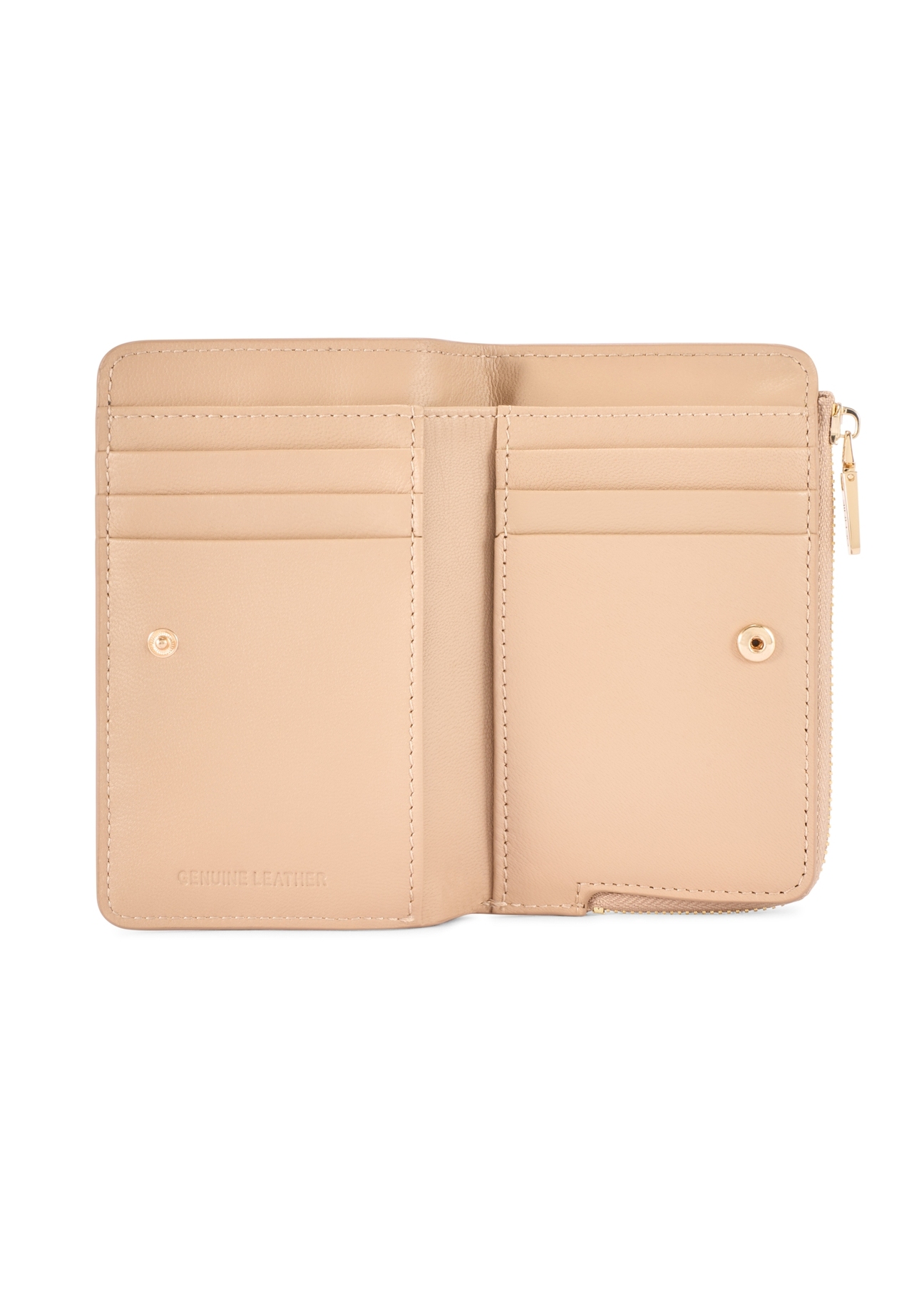 Beige women's leather wallet PORES-0977R-1B(W26), product view inside on white background.