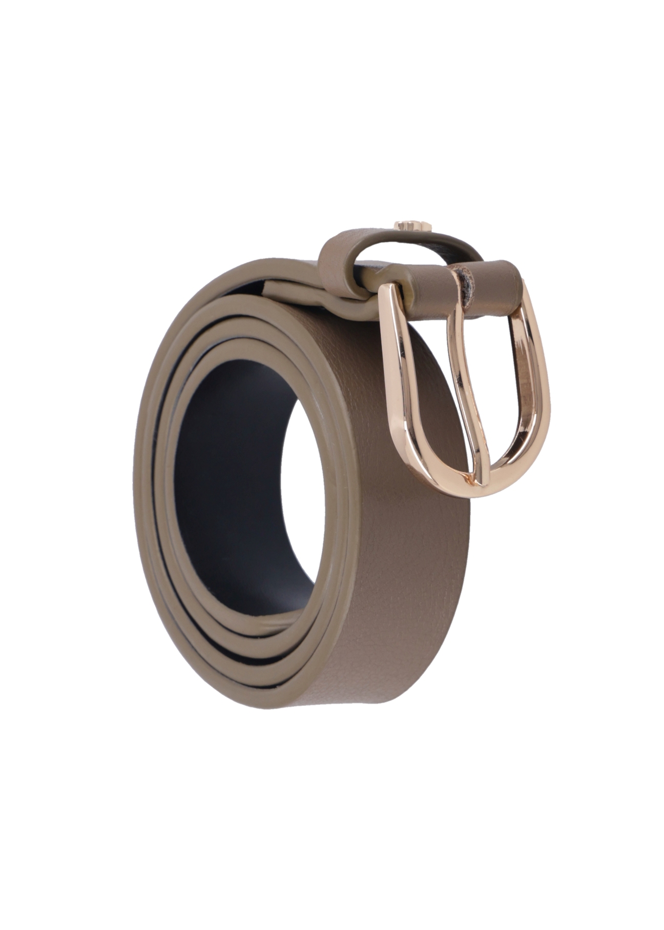 Dark beige leather women's belt PASDS-0345-1K(Z26), diagonal product view on white background.