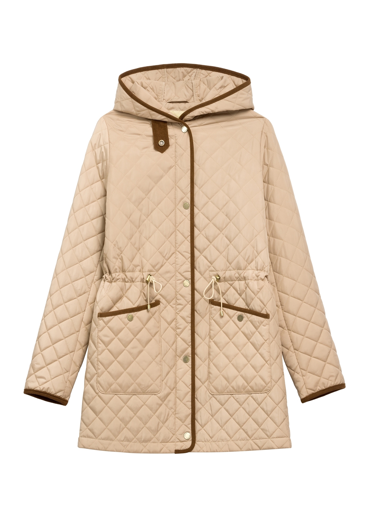 Beige women's quilted jacket KURDT-0646-1B(W26), front product view on white background.