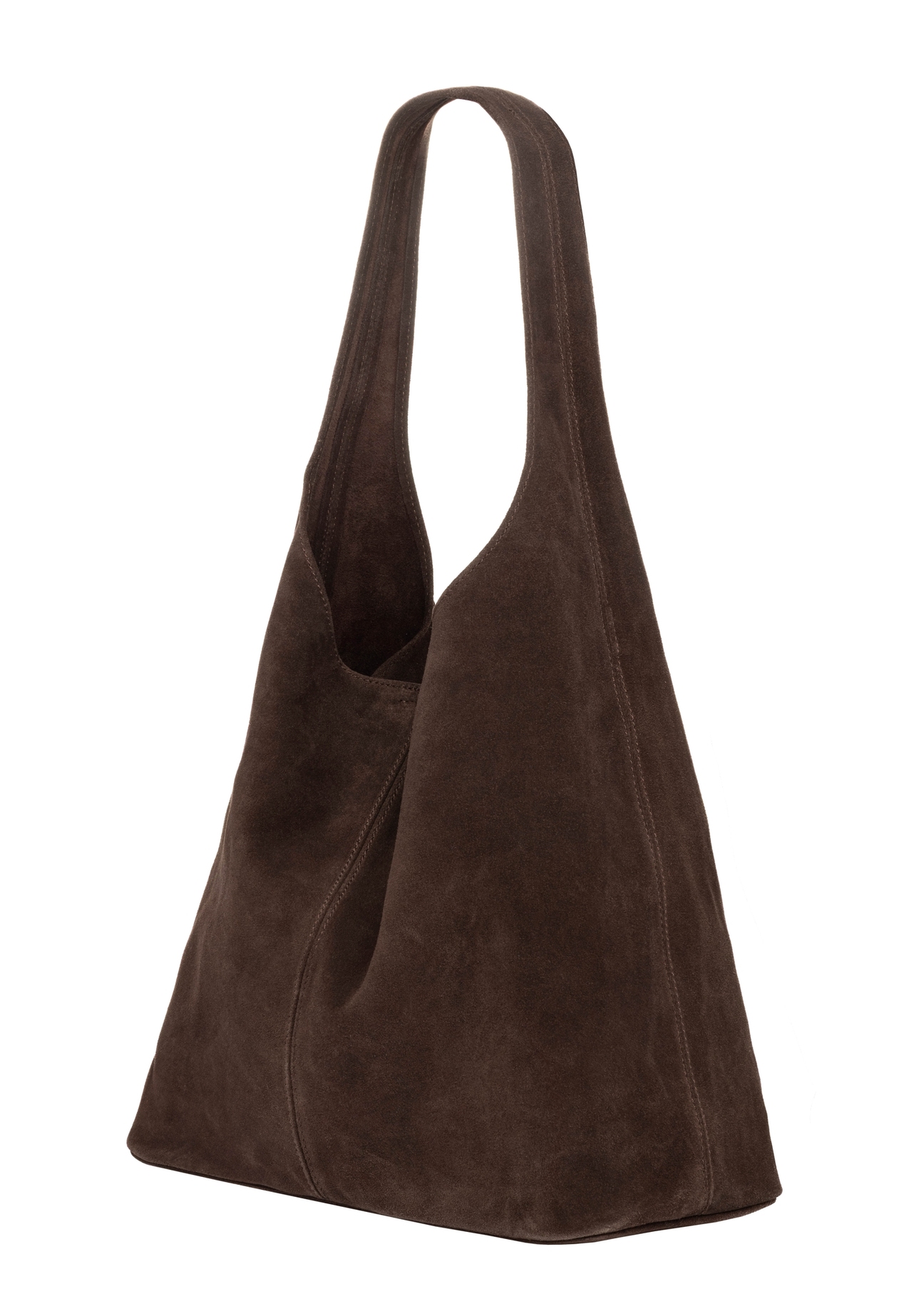 Brown suede shopper bag TORES-1403-1H(Z26). Side view, diagonal, on a white background.