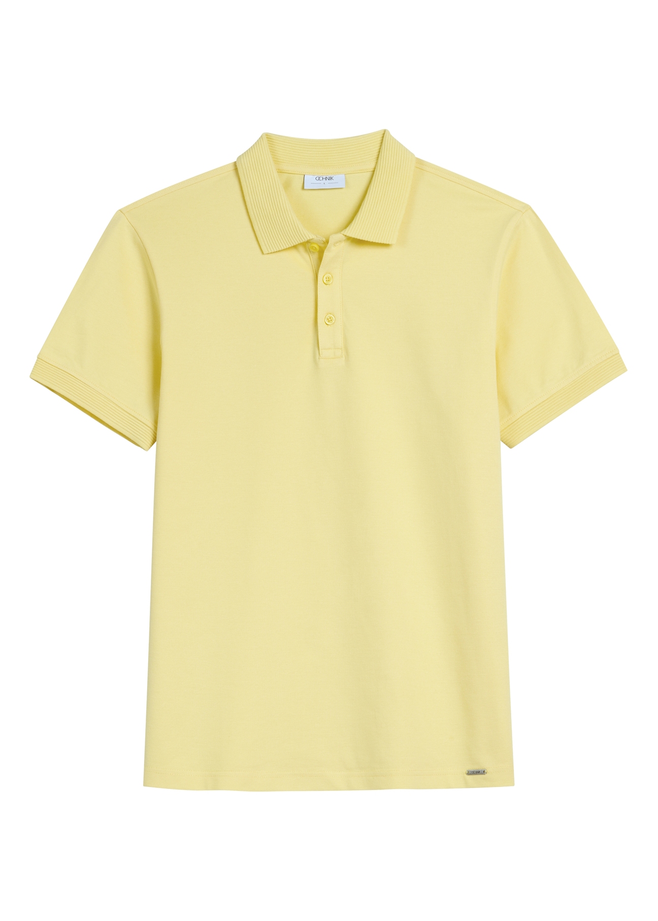Men's yellow polo shirt POLMT-0089-2B(W26), front product view on white background.