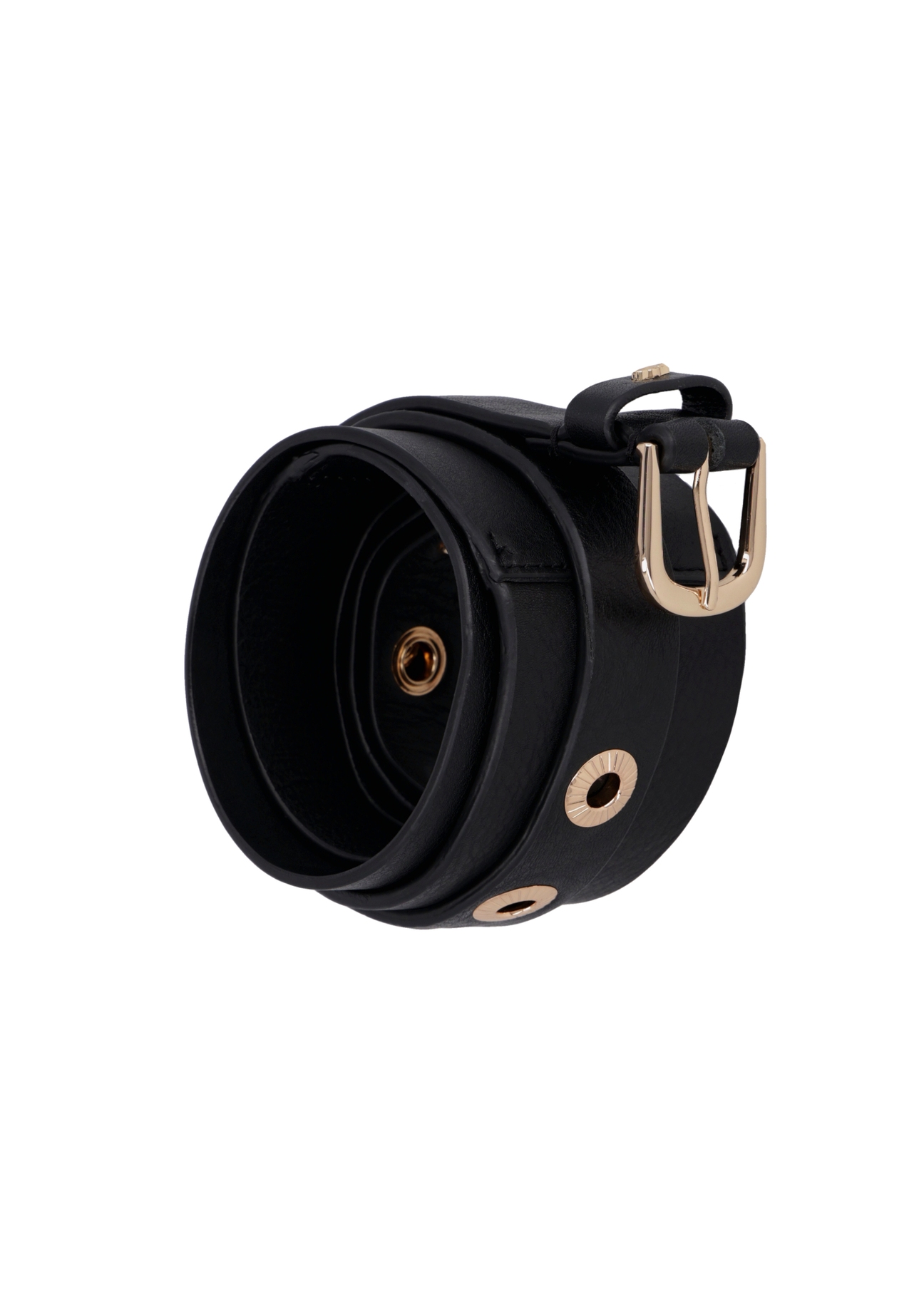 Black leather women's belt PASDS-0350-99(Z26), diagonal product view on white background.