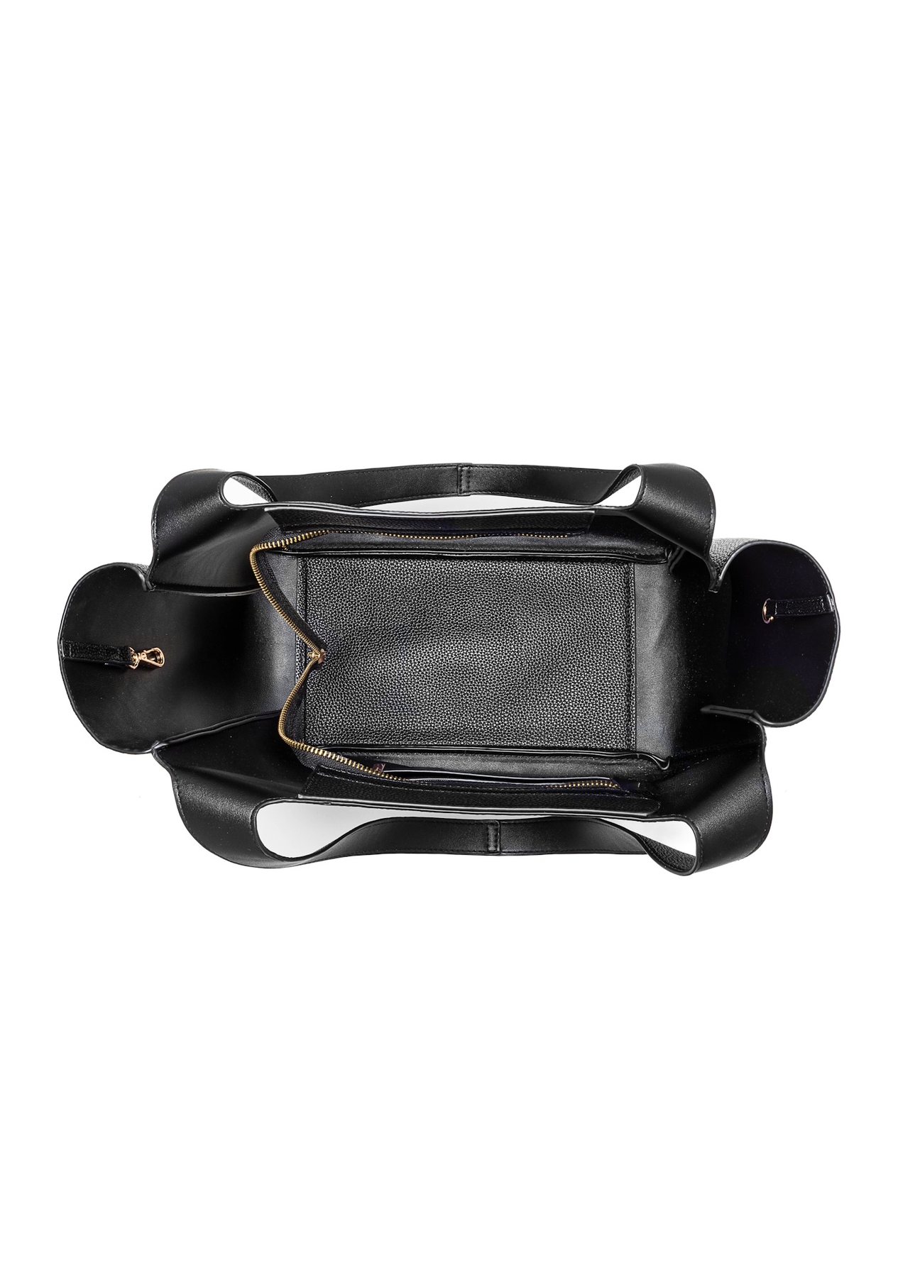 Black classic women's shopper bag TOREC-1060-99(Z25), view of the inside of the product on a white background.