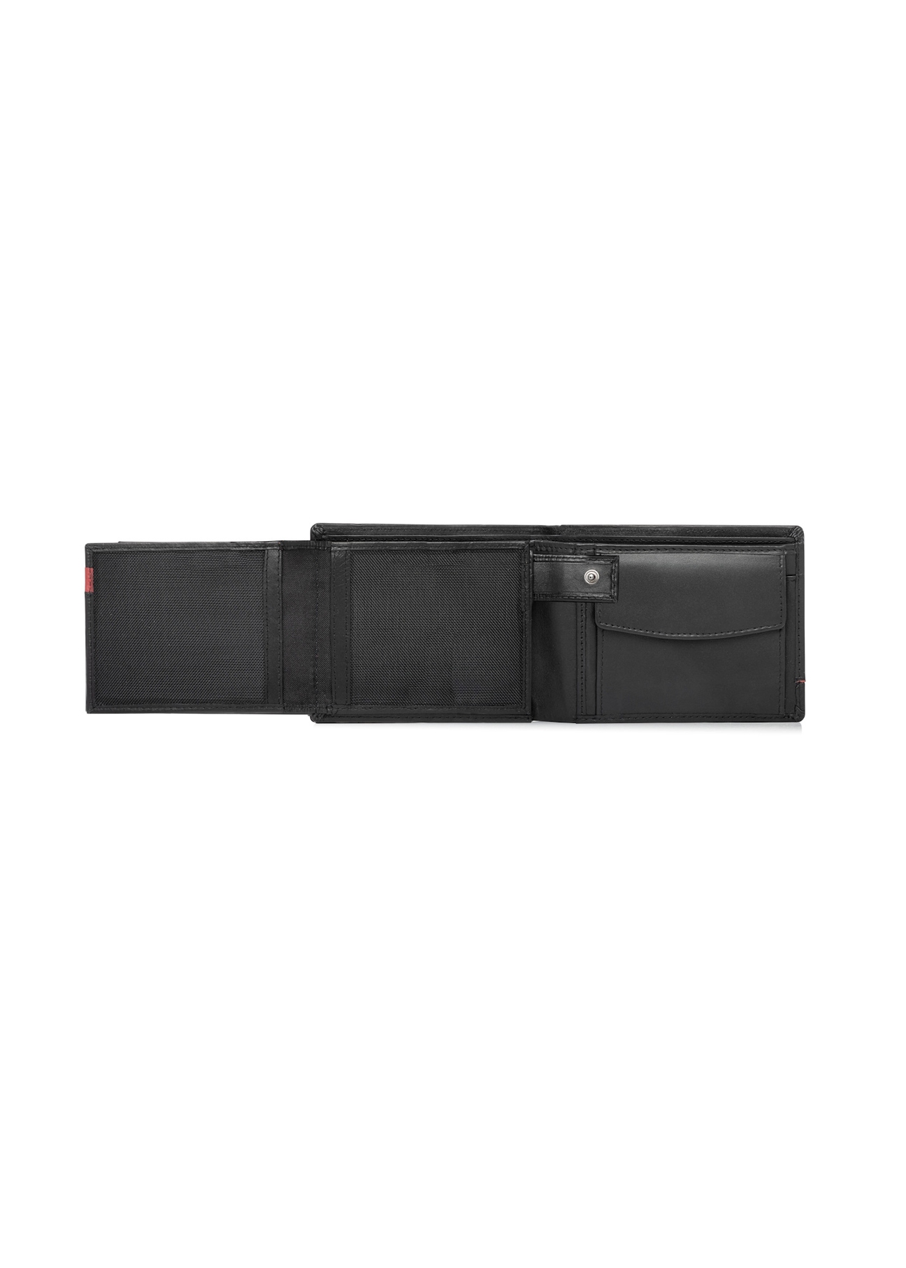 Black medium leather men's wallet PORMS-0697-9J(W26), product view inside on white background.
