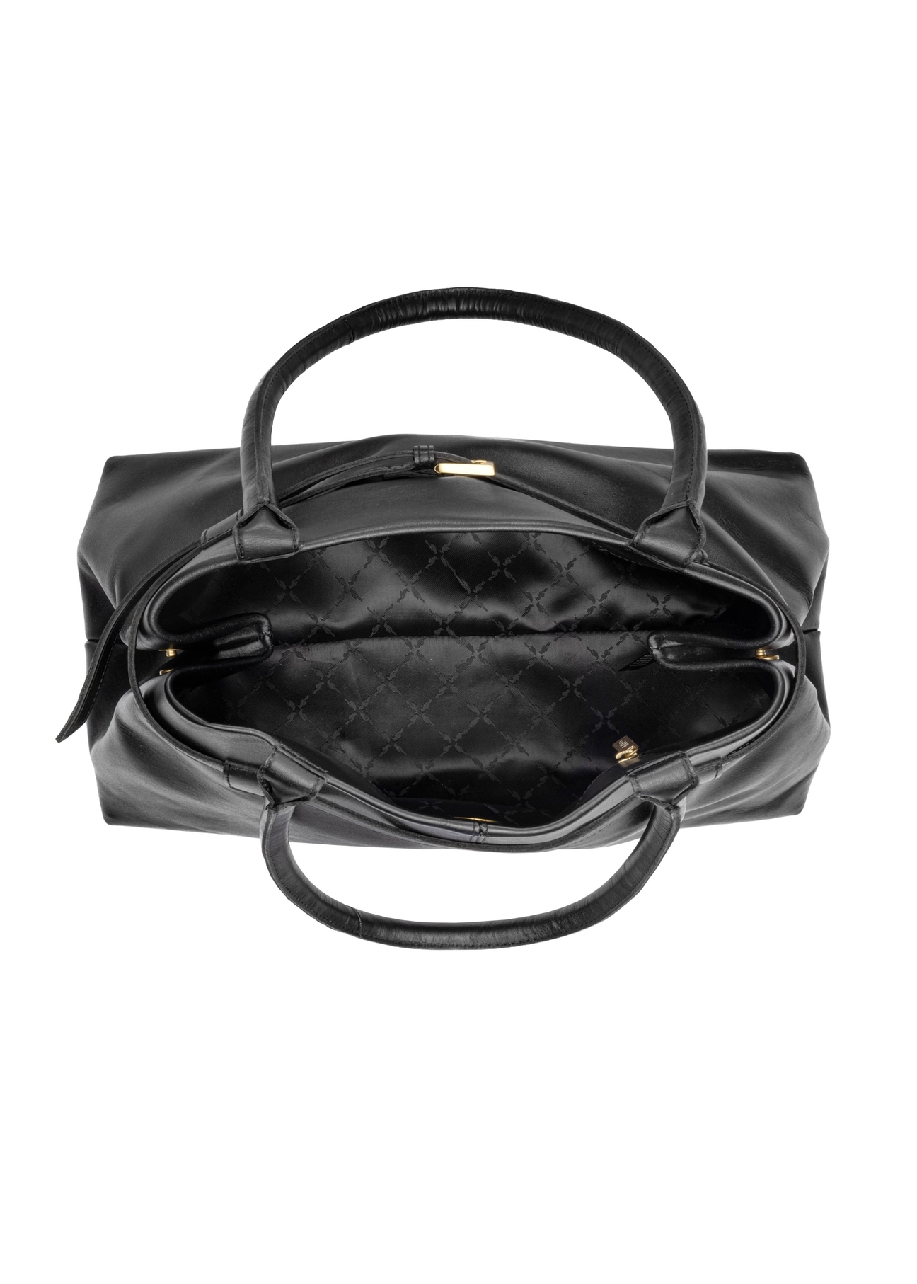 Black leather women's handbag TORES-1329-99(Z26). Top view on a white background.